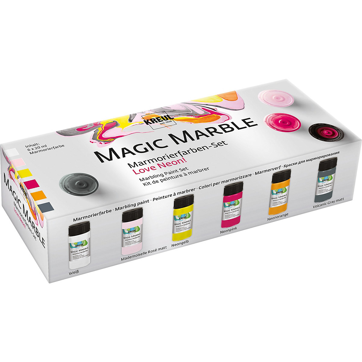 KREUL Magic Marble Marmorierfarben Set Love Neon! 6 x 20 ml