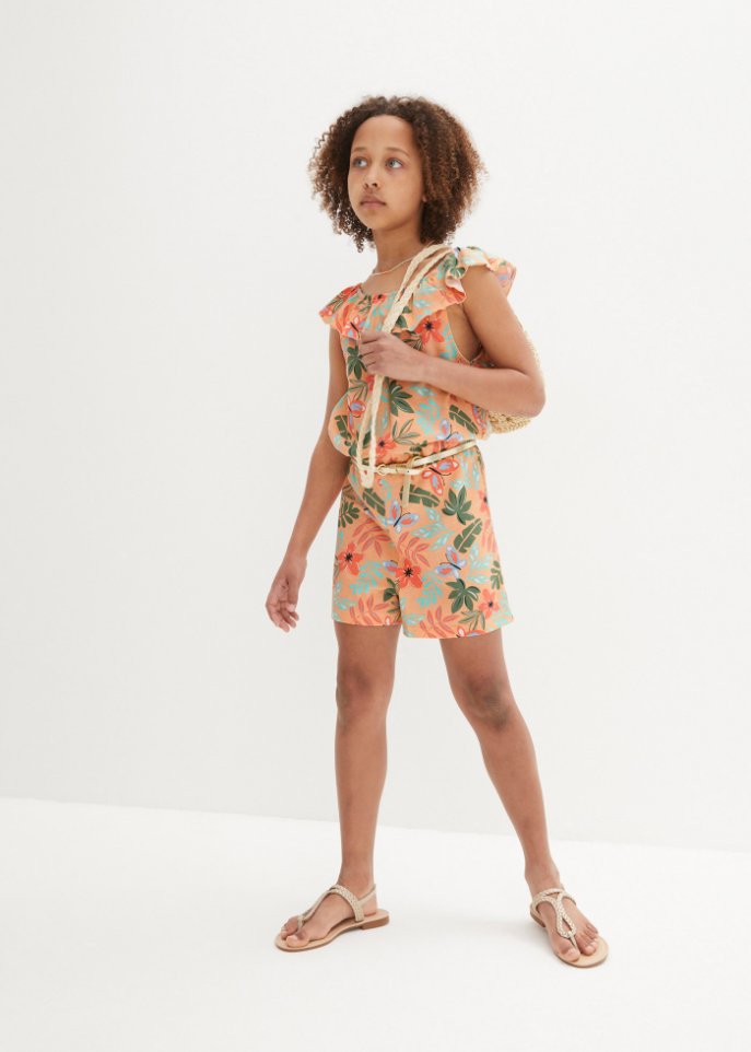 Mädchen Sommer-Jumpsuit mit Carmenausschnitt