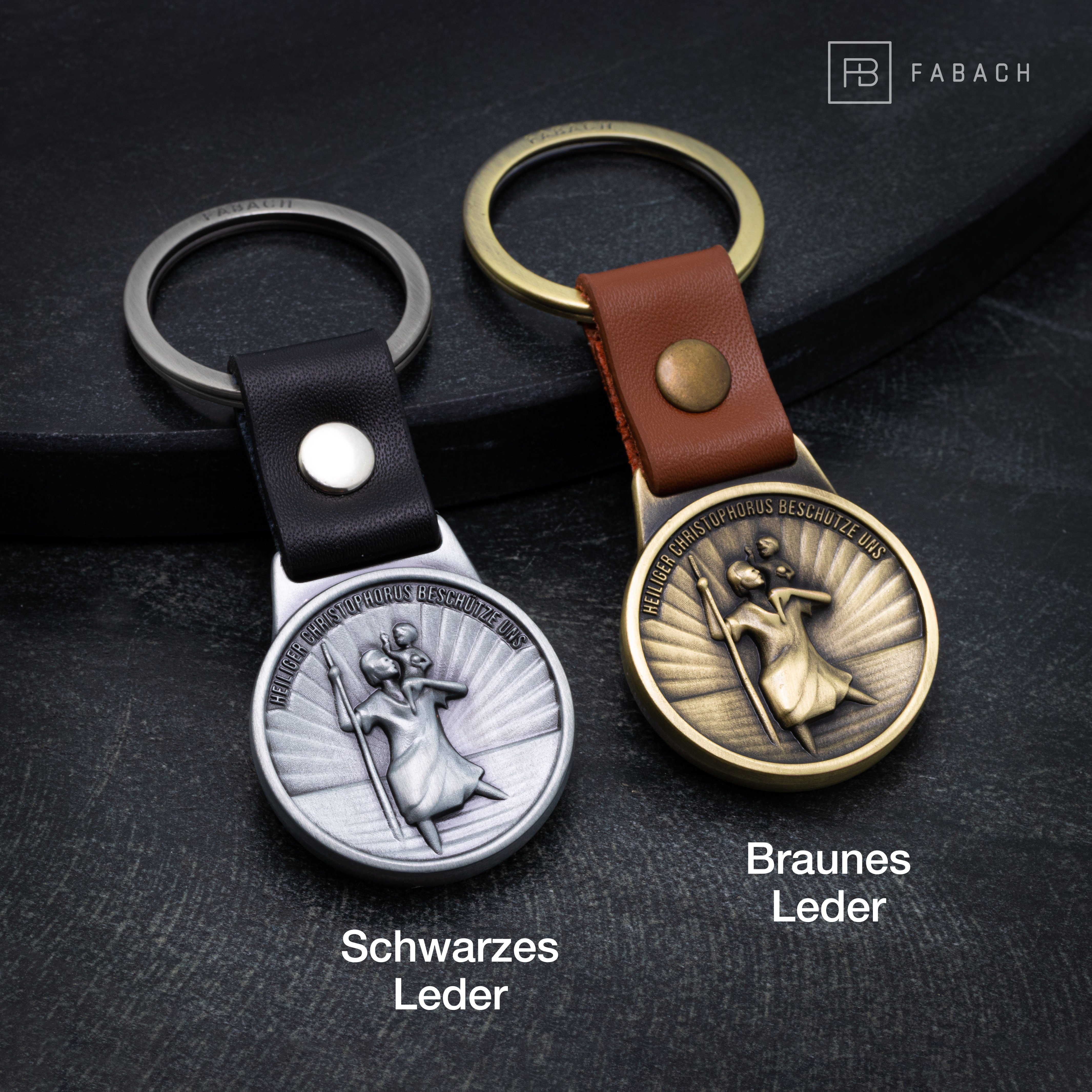FABACH Schlüsselanhänger Christophorus am Lederband - Schutzpatron für Autofahrer und Reisende