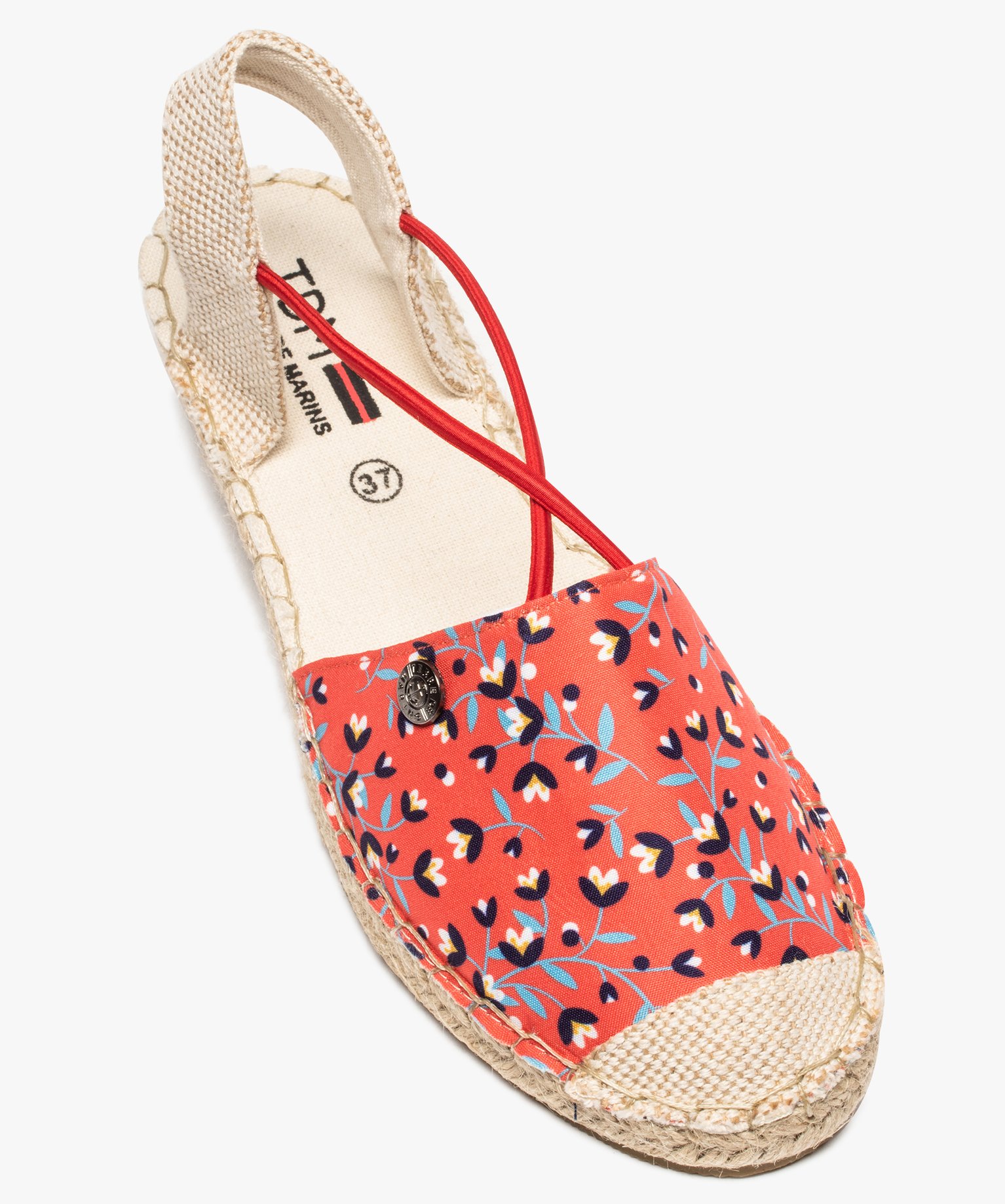Sandales femme en toile à talon compensé – Terre de Marins rouge | GEMO