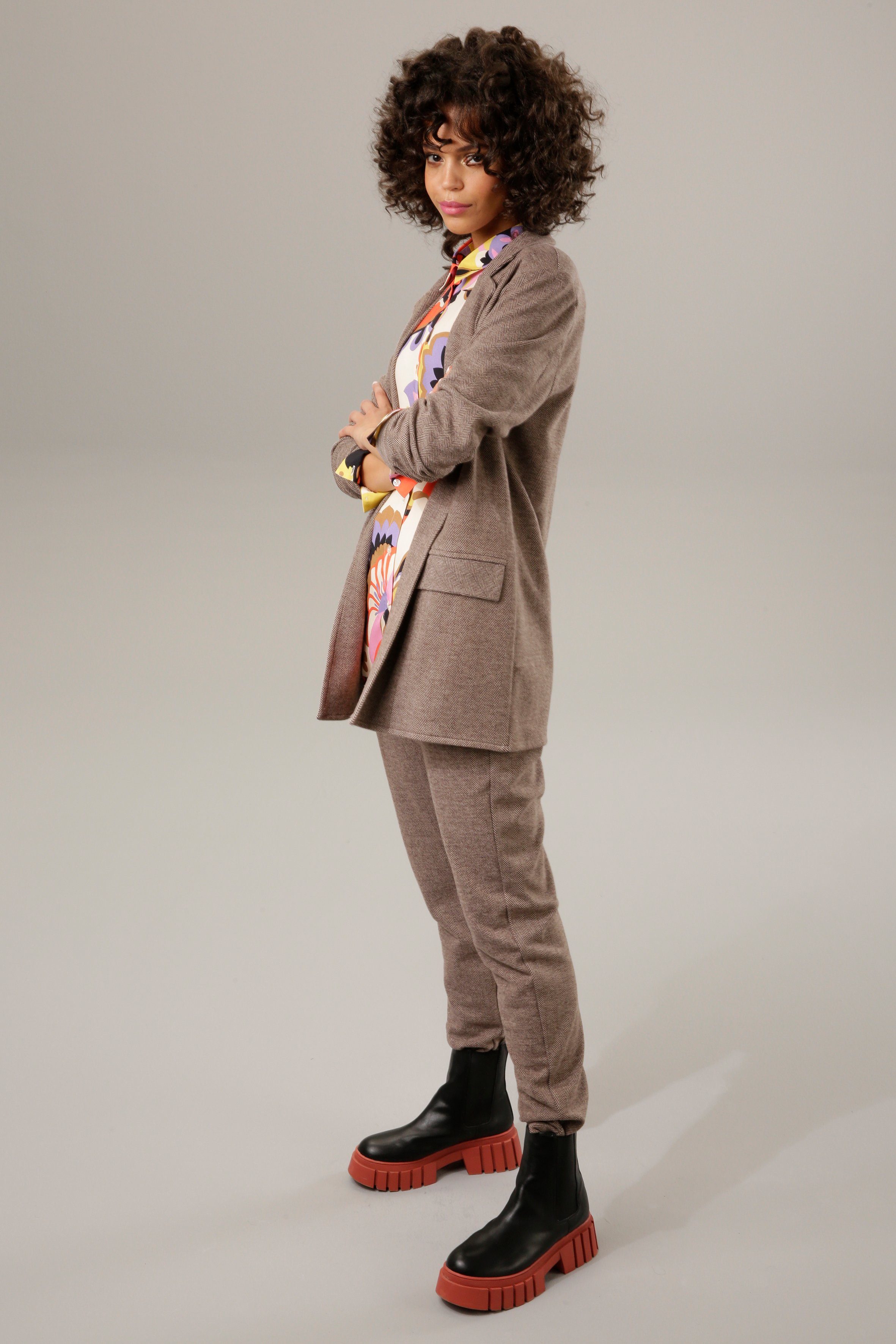 Aniston CASUAL Longblazer mit Fischgrat-Muster