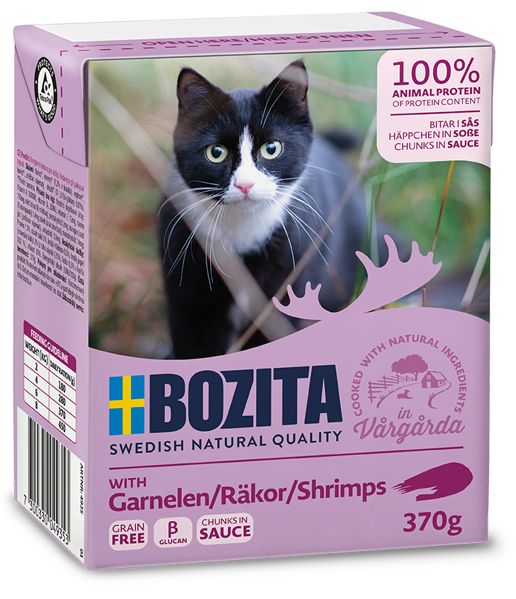 BOZITA Nassfutter BOZITA Häppchen in Soße 6x370g Garnelen