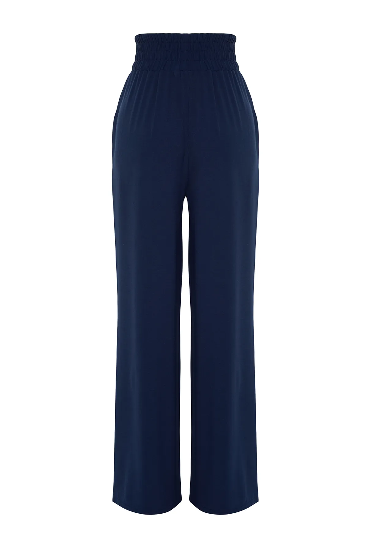 Trendyol Collection  Marineblaue, elastische Webhose mit weitem Bein / breiter Knöcheltaille TWOSS22PL00024