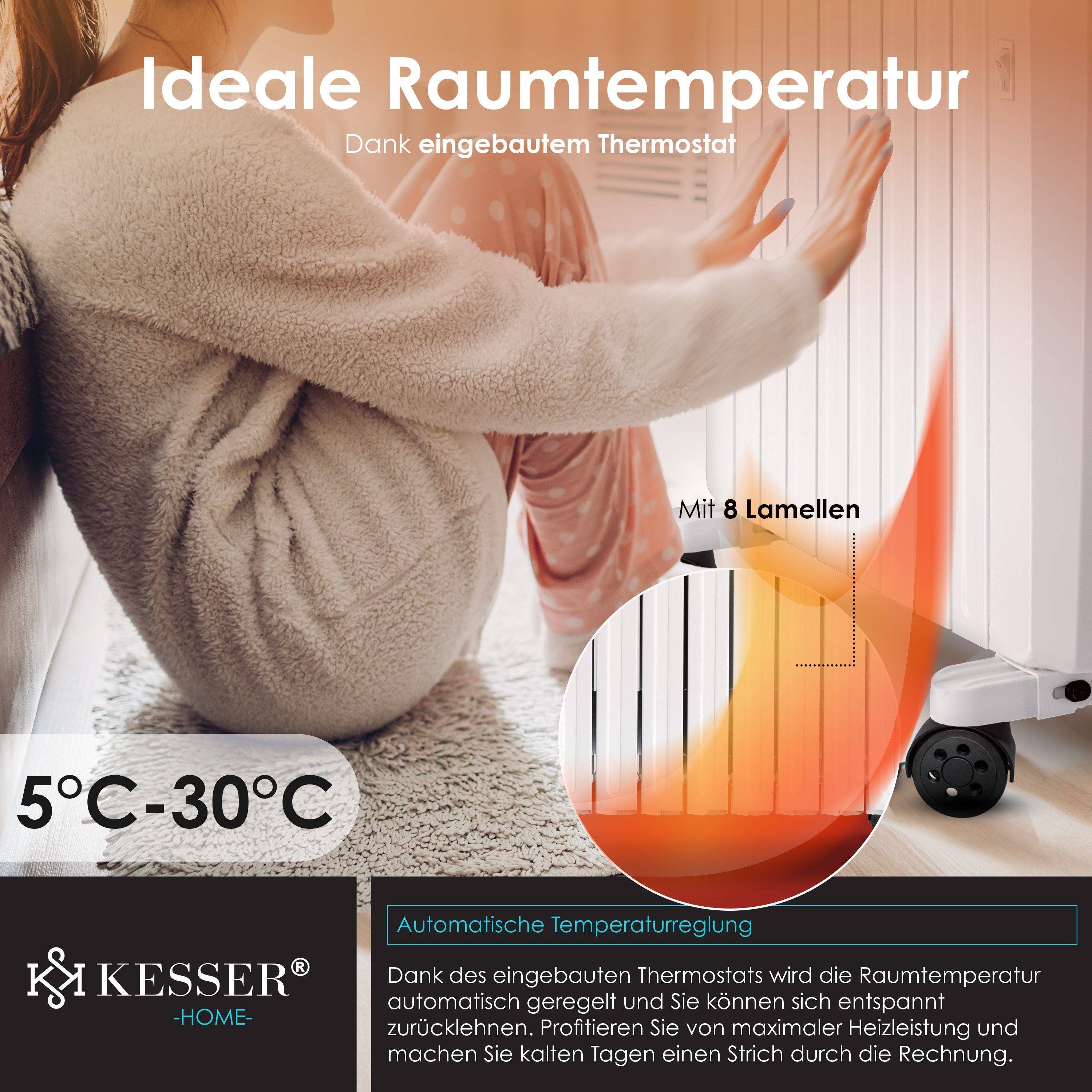KESSER Ölradiator, 2000 W, Ölradiator mit WiFi App Fernbedienung digitalem Display