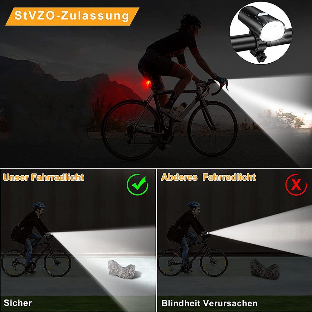 zggzerg Fahrradbeleuchtung LED Fahrradlicht Set,STVZO Zugelassen Fahrradbeleuchtung USB Aufladbar