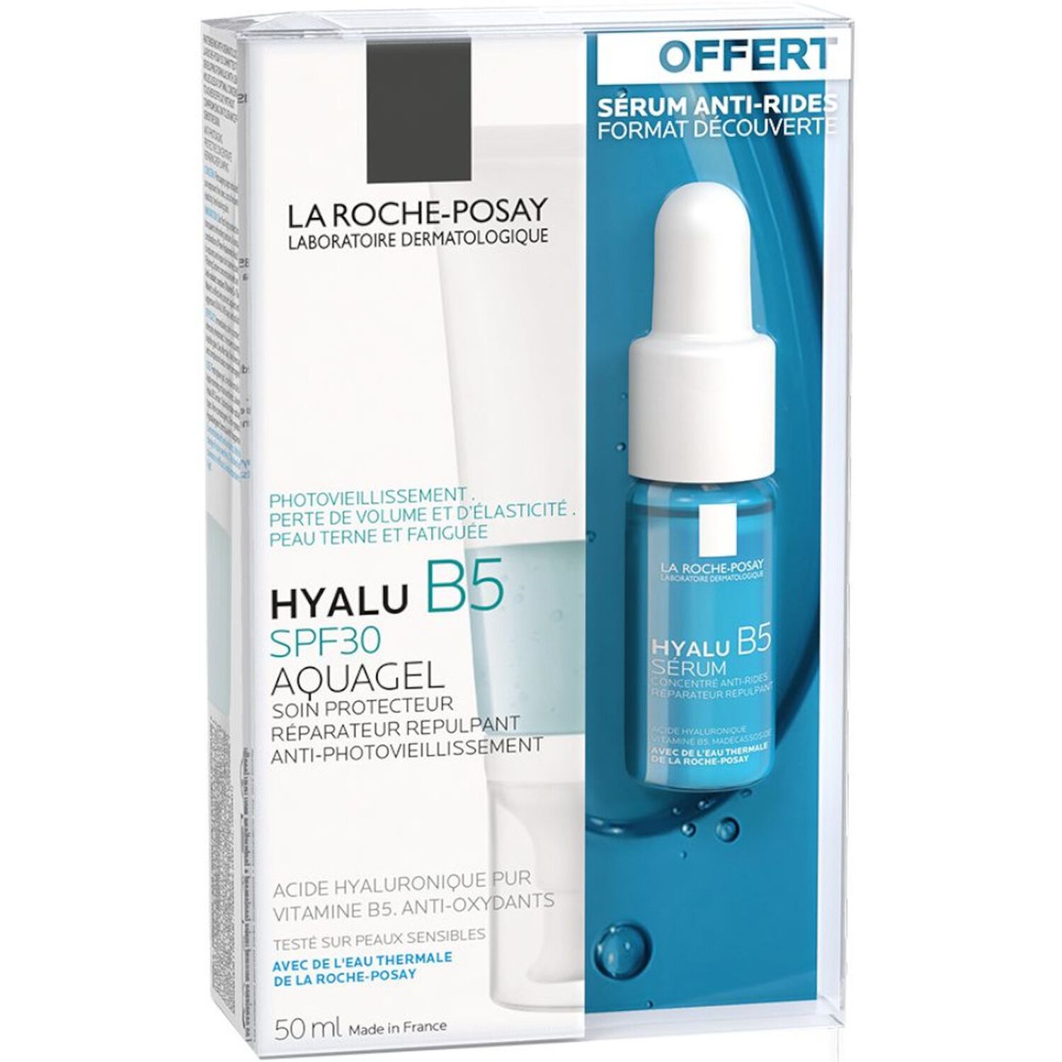 la roche-posay Hyalu B5 SPF30 Coffret Aquagel Soin Protecteur Anti-Photovieillissement 50 ml + Sérum 10 ml