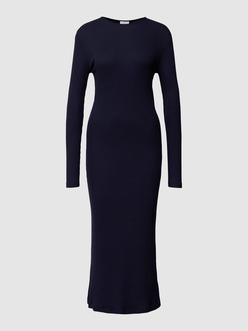 Midikleid in Ripp-Optik mit Rundhalsausschnitt in marineblau