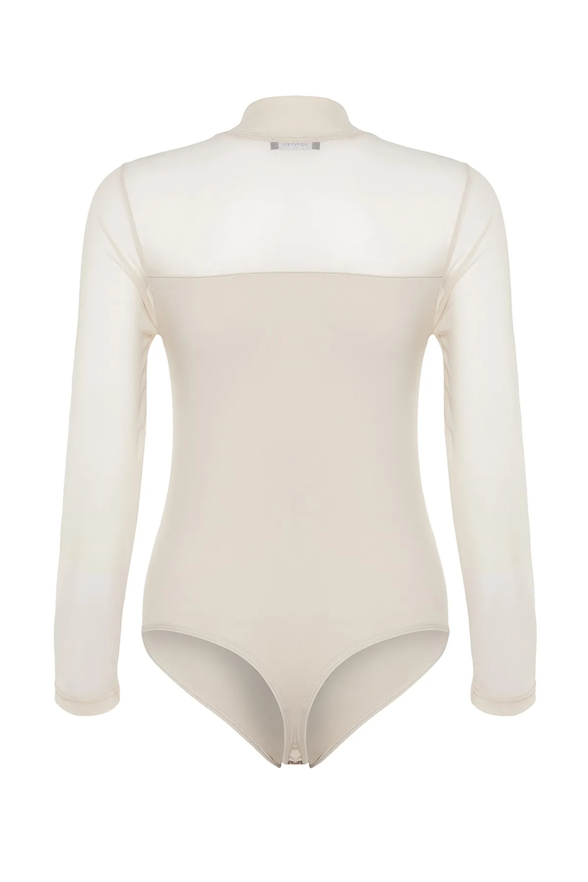 Trendyol Collection  Langarm-Strickbody mit Druckknöpfen aus Baumwolltüll in Steingrau THMAW22BD0135