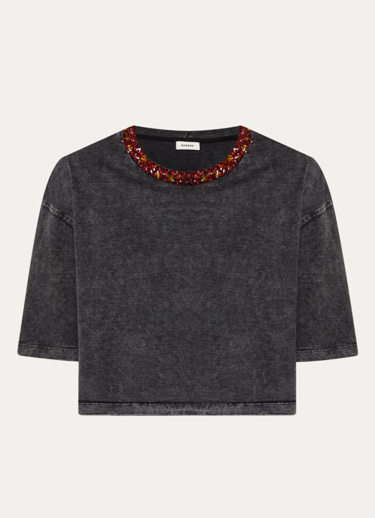 Sandro Cropped T-shirt with rhinestones and washed finish