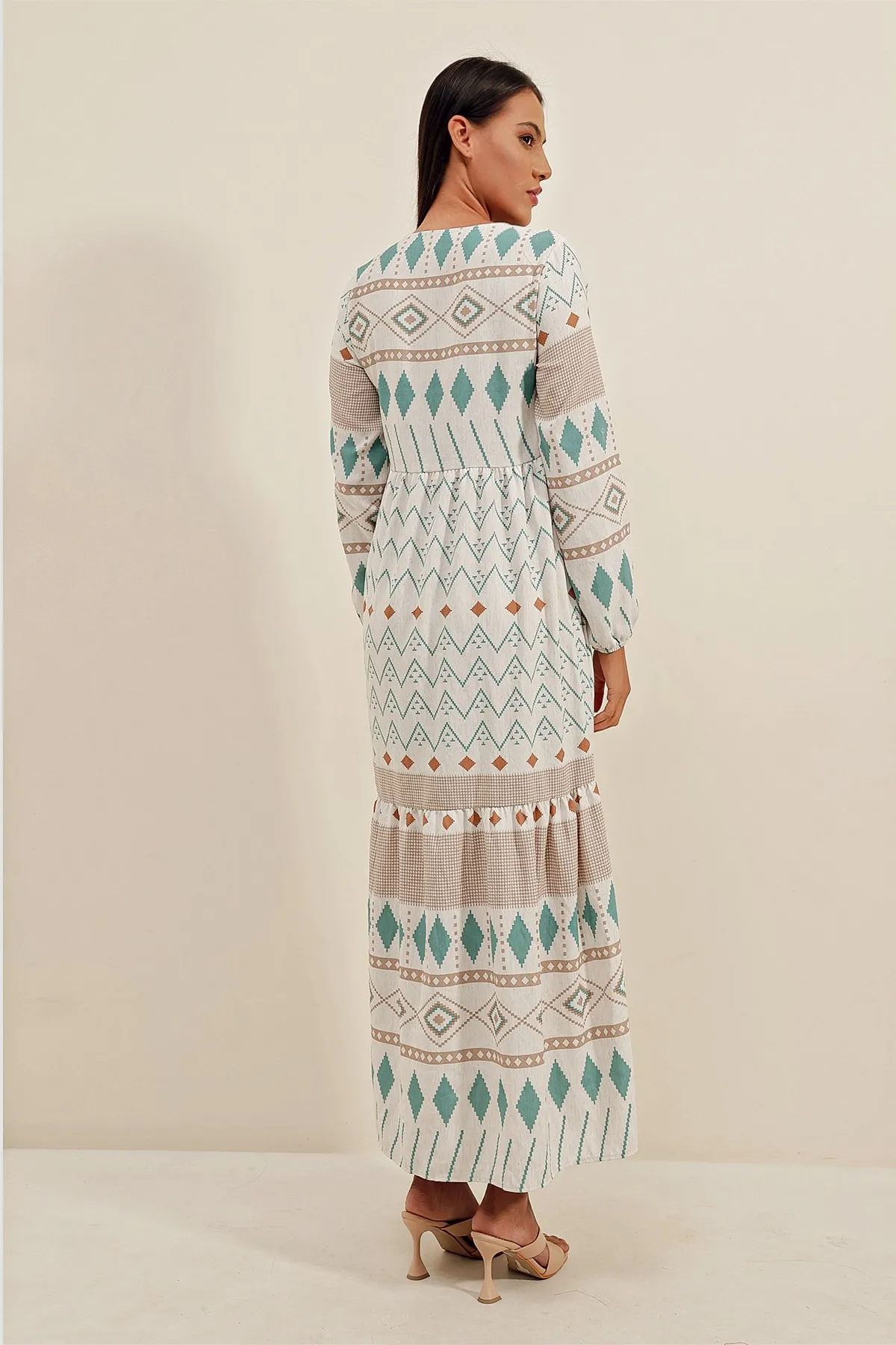 Bigdart  1947 Gemustertes langes Kleid – A. Türkis
