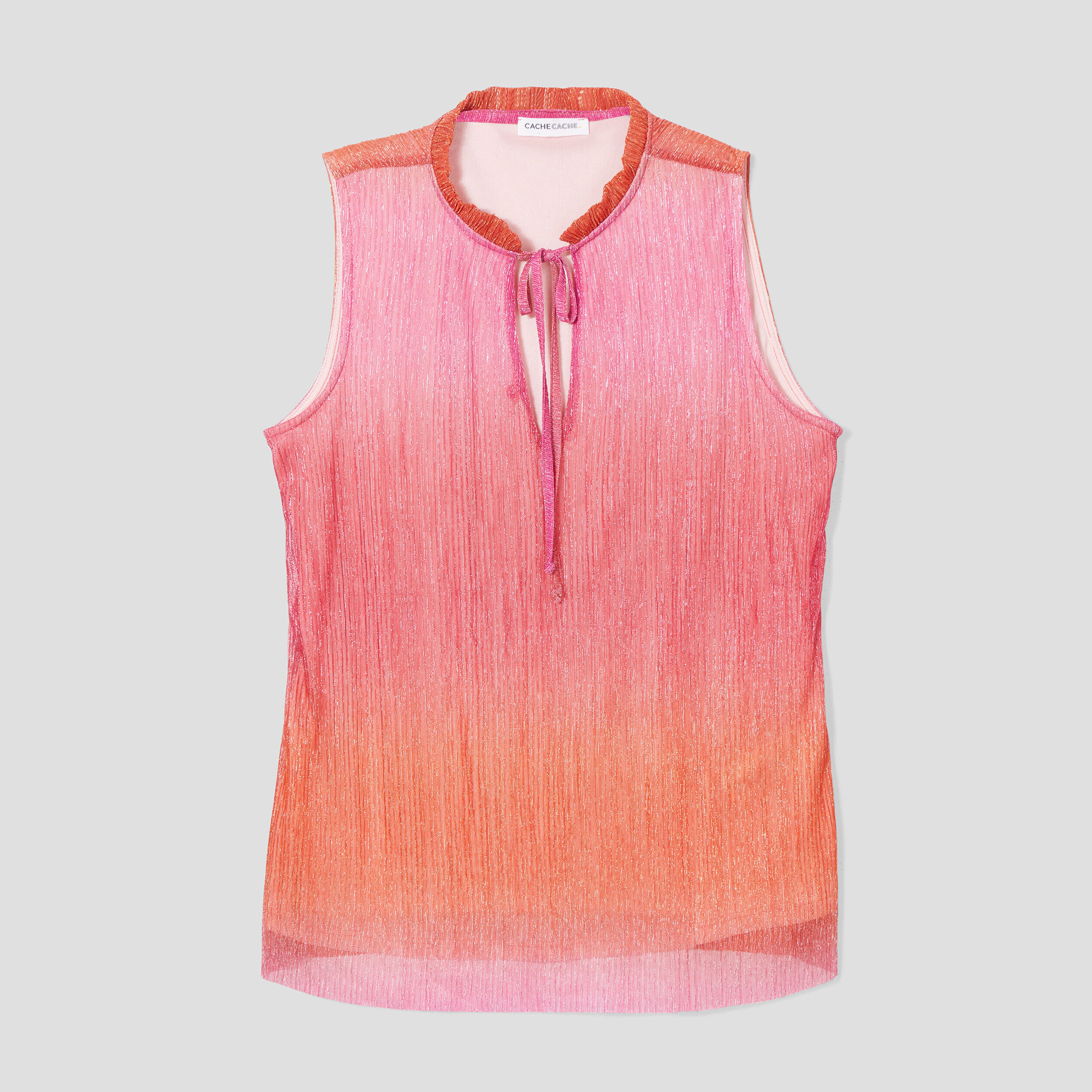 Débardeur plissé col mao rose femme | Cache Cache
