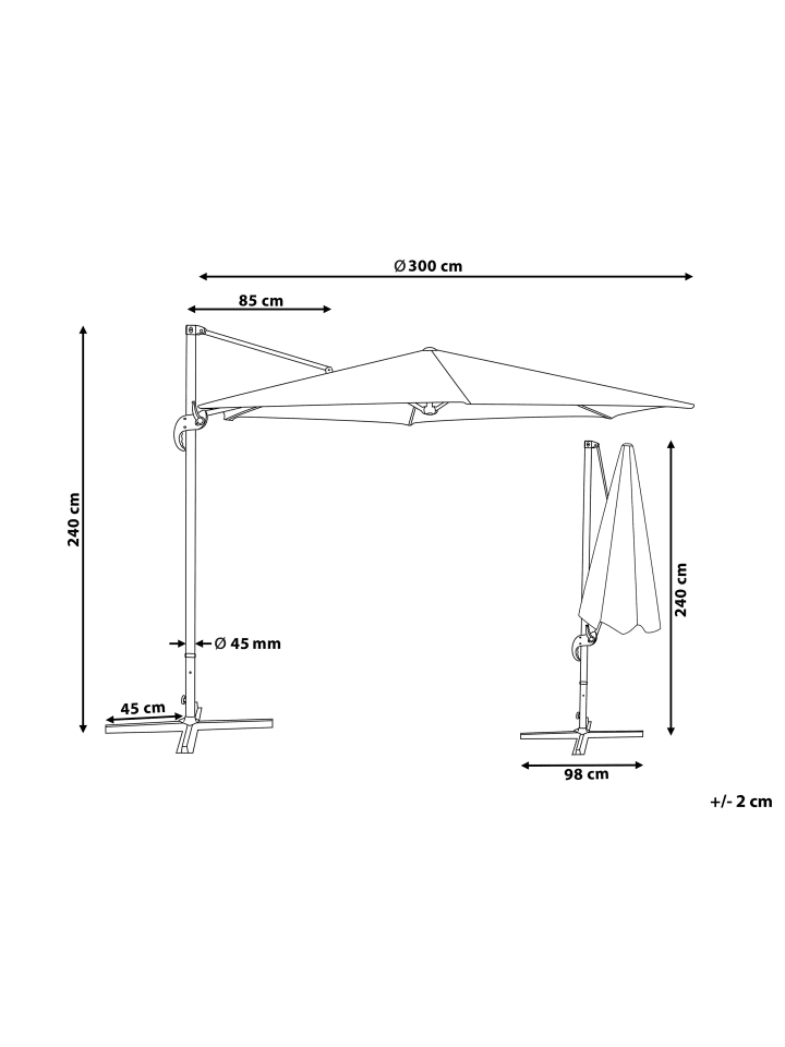 Beliani Ampelschirm SAVONA in Grau/Schwarz - (W) 300 x (H) 241 x (L) 300 cm günstig kaufen onesize