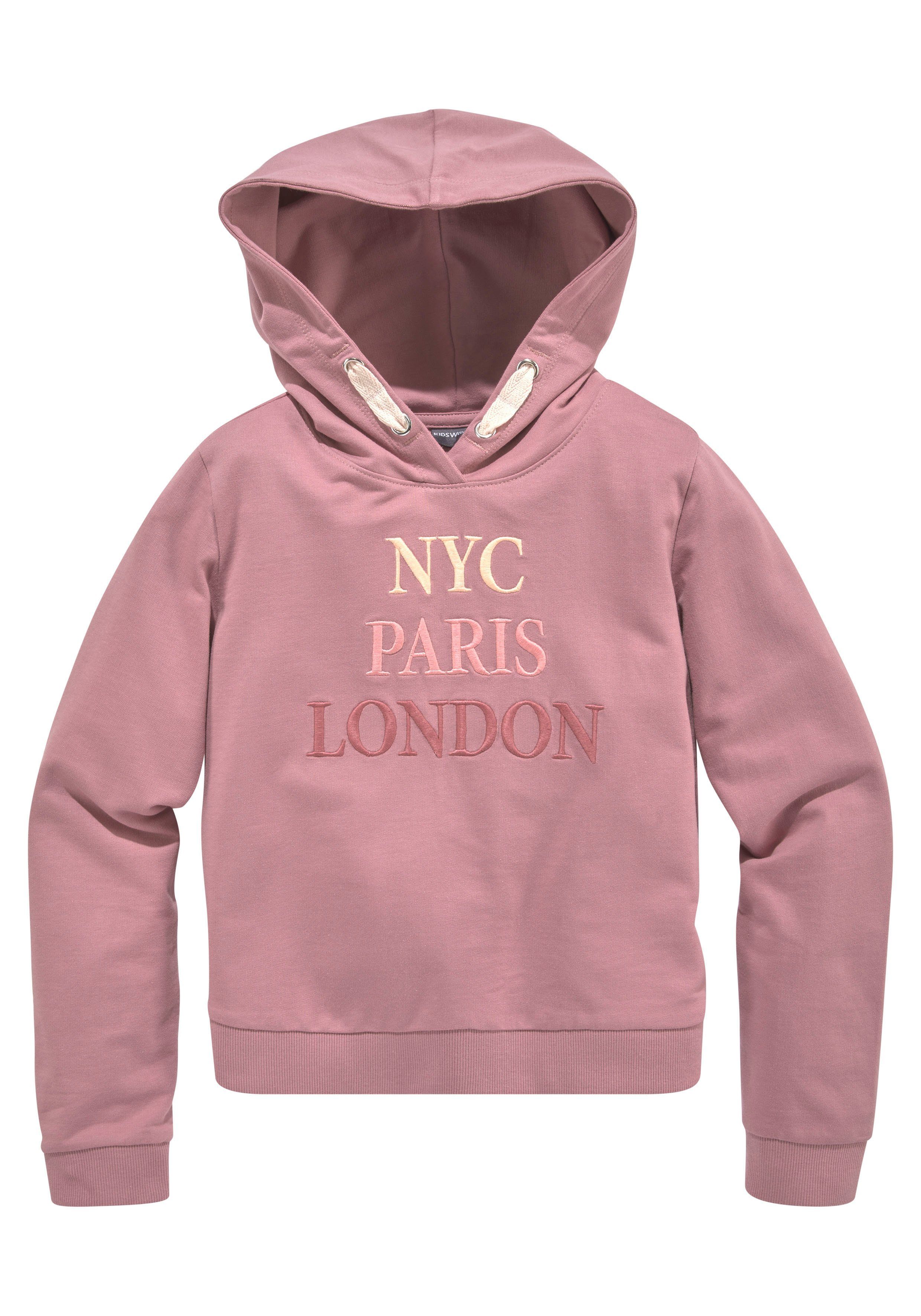 KIDSWORLD Kapuzensweatshirt NYC Paris London mit Stickerei
