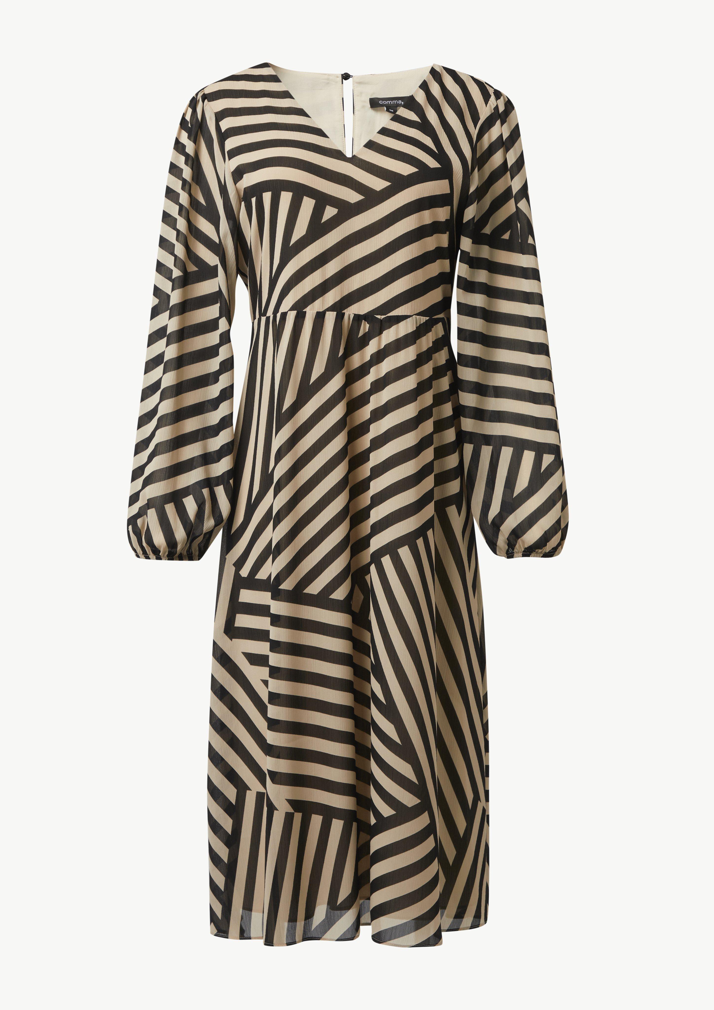 Gestreiftes Midikleid aus Chiffon - schwarz