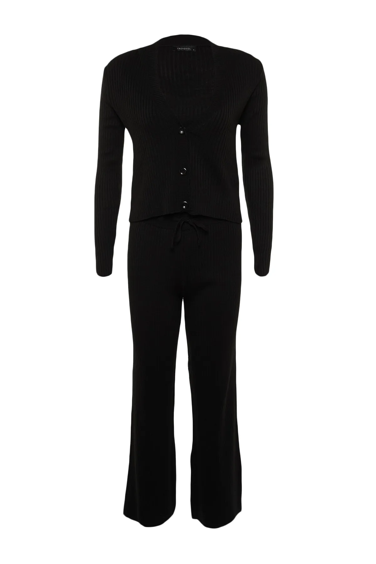 Trendyol Collection  Schwarzes Wicked-Set aus Bluse, Strickjacke und Hose, Strickoberteil und -unterteil TWOAW22AU0006