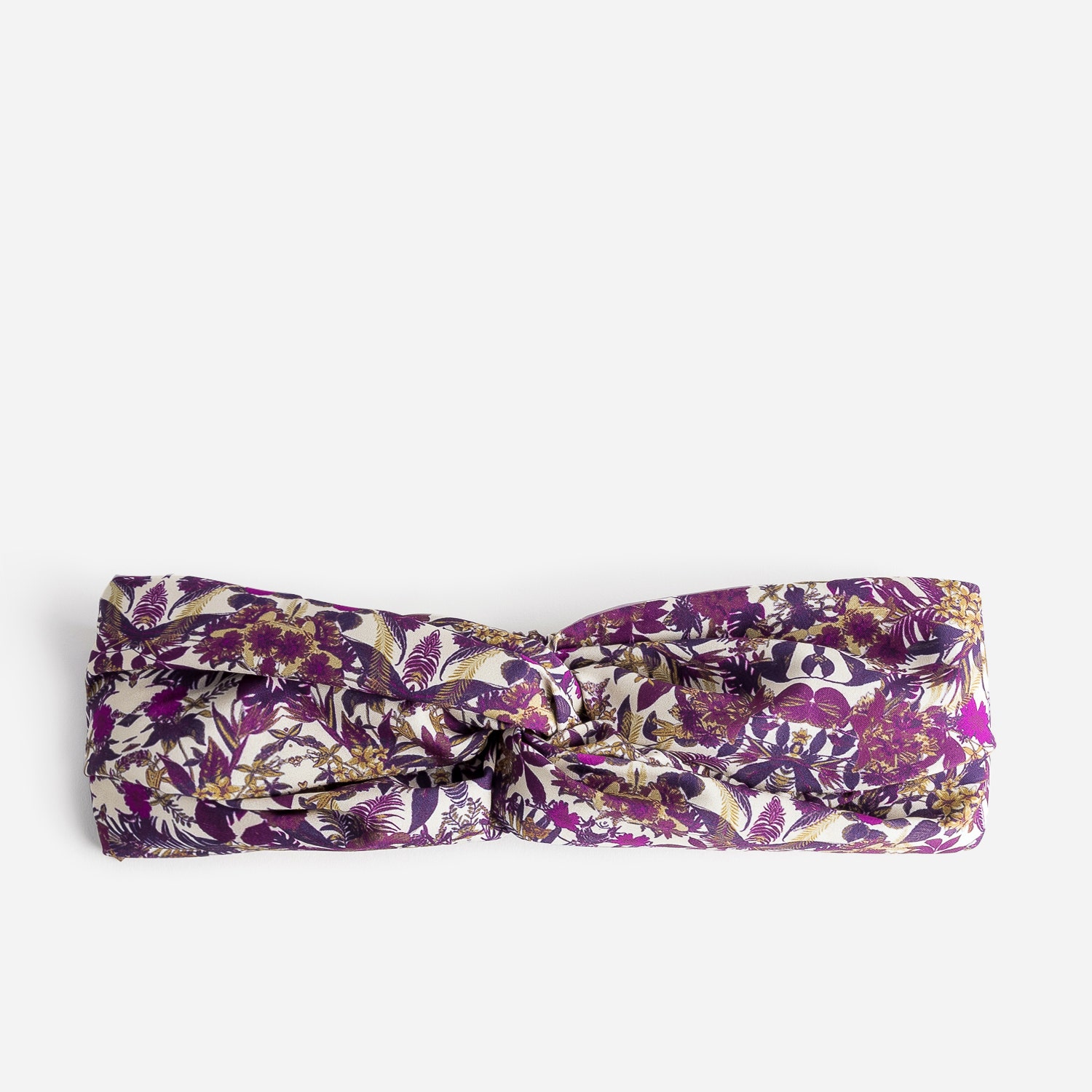 Bandeau écru à imprimé fleurs prune