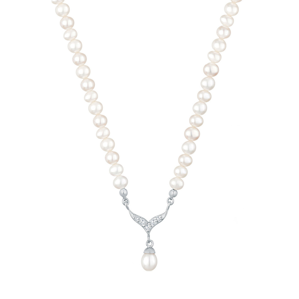 Elli Elli Collier Perle d'Eau Douce Zircone Collier Femme  (925/1000) Argent collier
