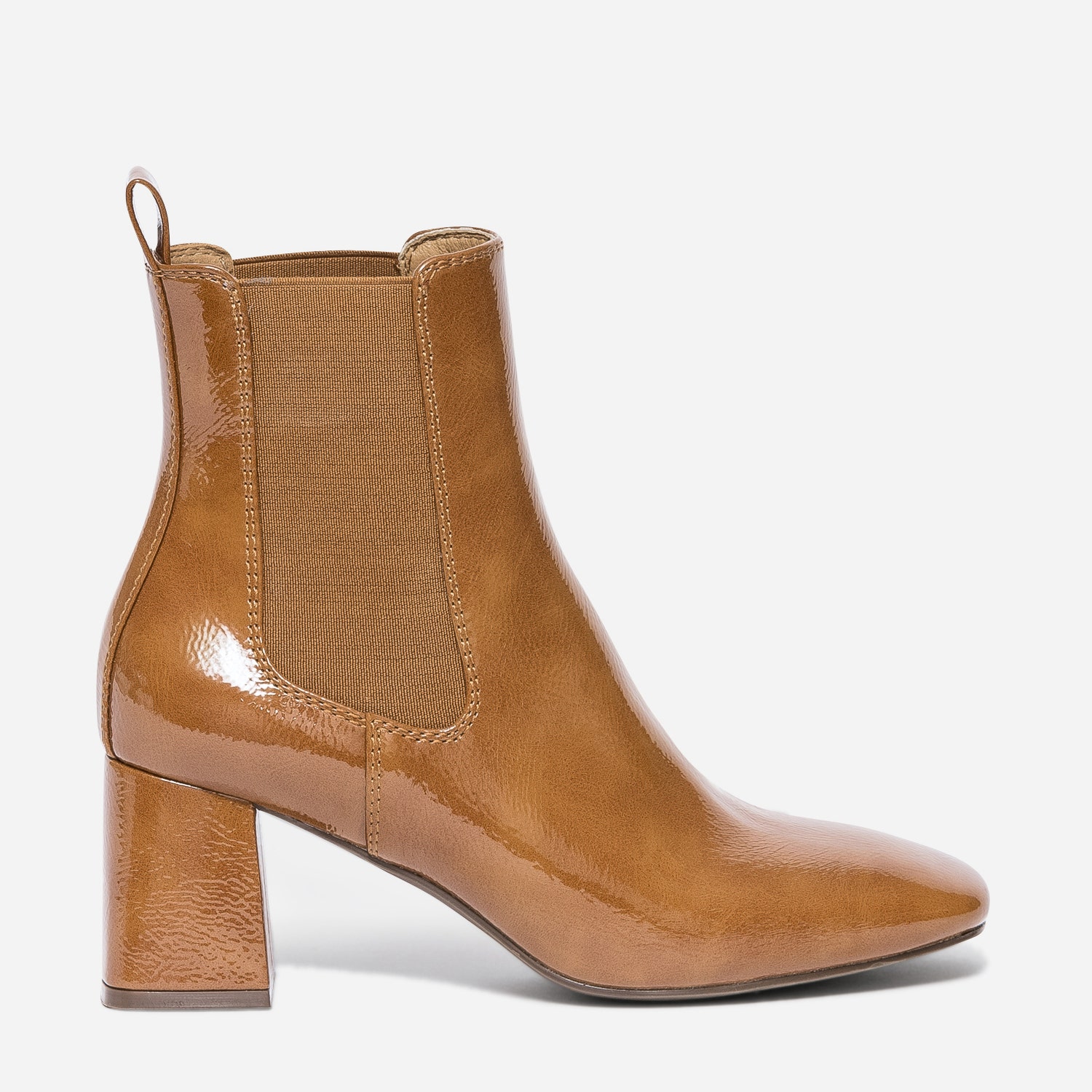 Chelsea boots cognac verni à talon