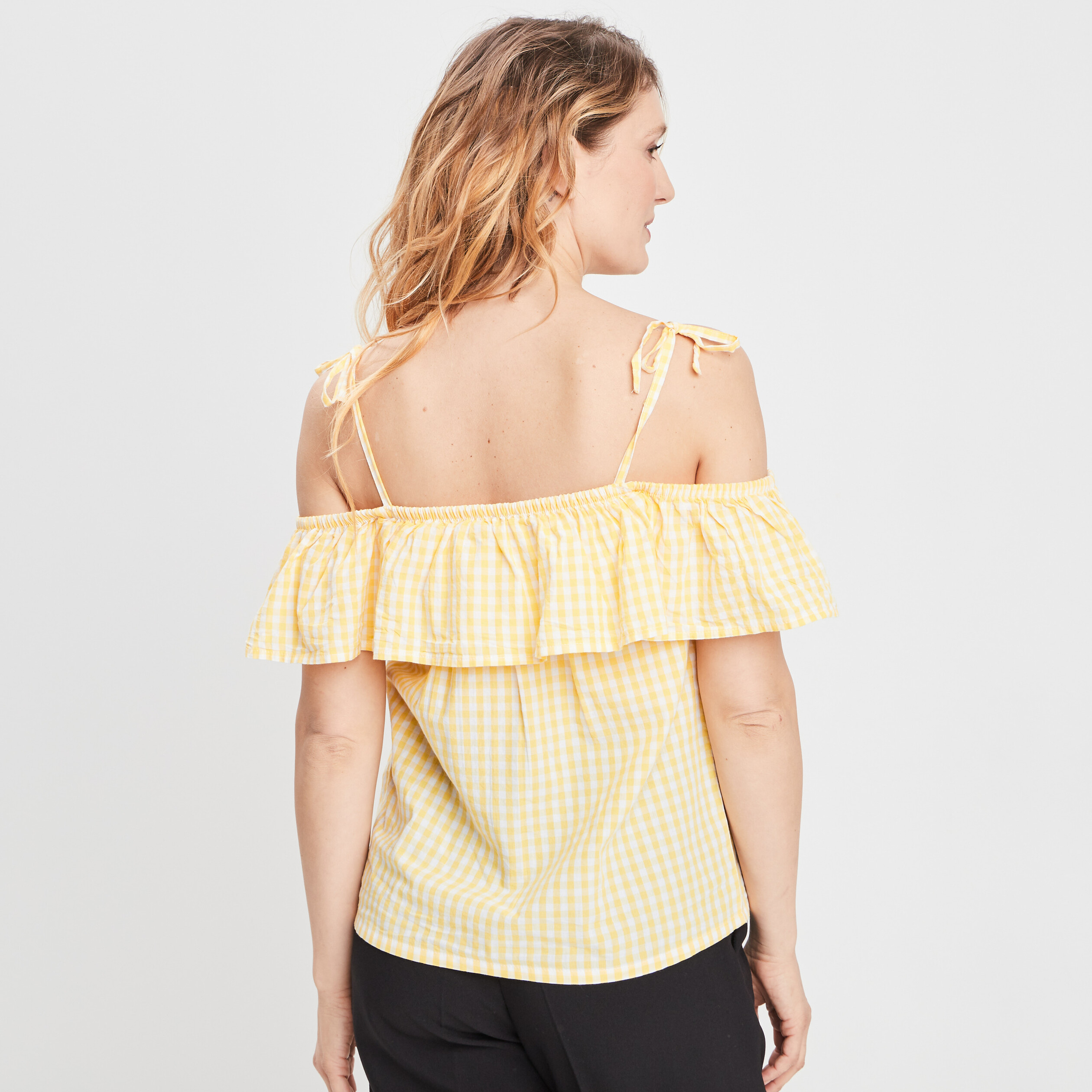Chemise manches courtes col bardot jaune moutarde femme | La Halle