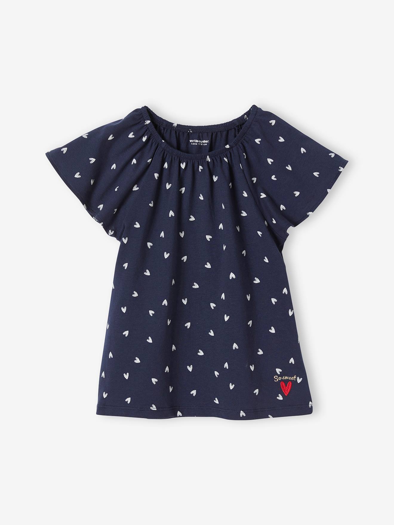 T-shirt imprimé manches papillon fille bleu ciel