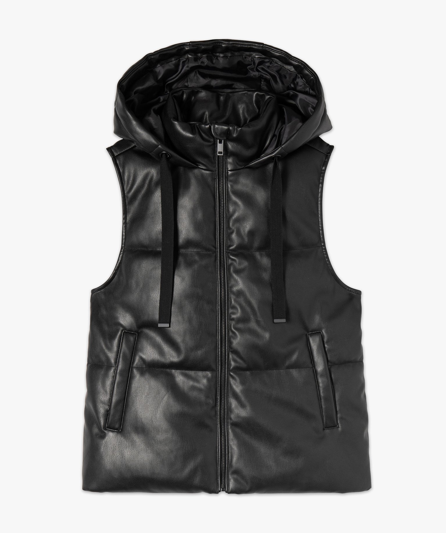 Blouson sans manches à capuche en cuir imitation femme noir | GEMO