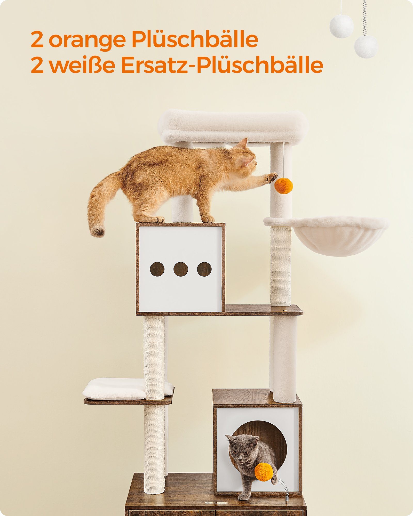 FEANDREA Kratzbaum, mit Katzenklo-Schrank 185cm Kratzsäule waschbares Kissen
