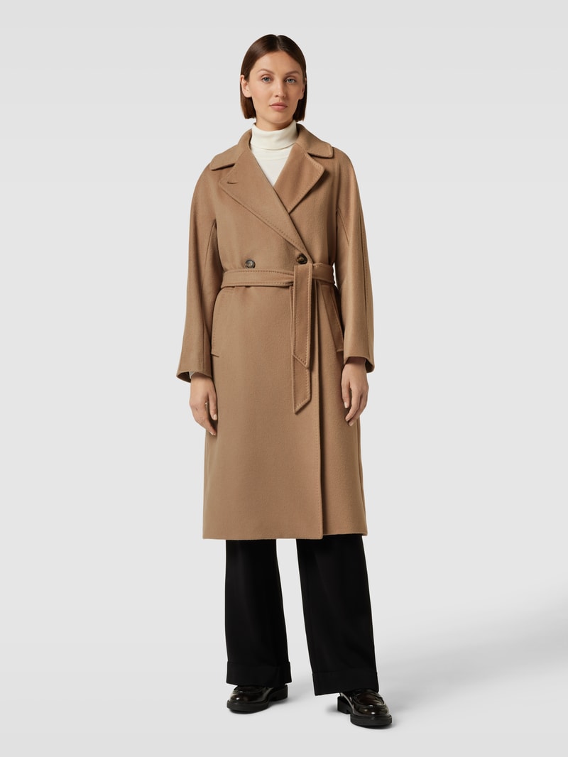 Mantel aus Schurwolle mit Bindegürtel Modell 'RESINA' in camel