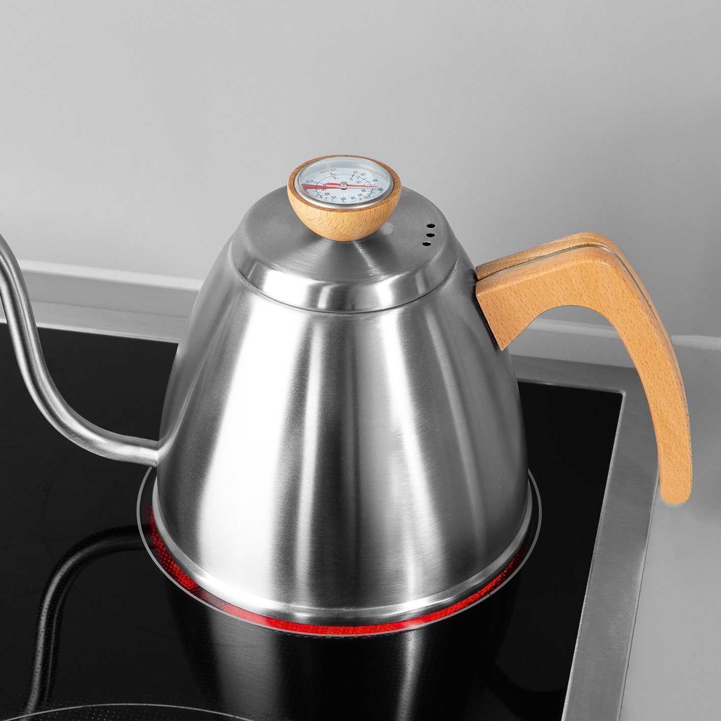 BEEM Wasserkessel POUR OVER Wasserkessel mit Thermometer 1L Buchenholz