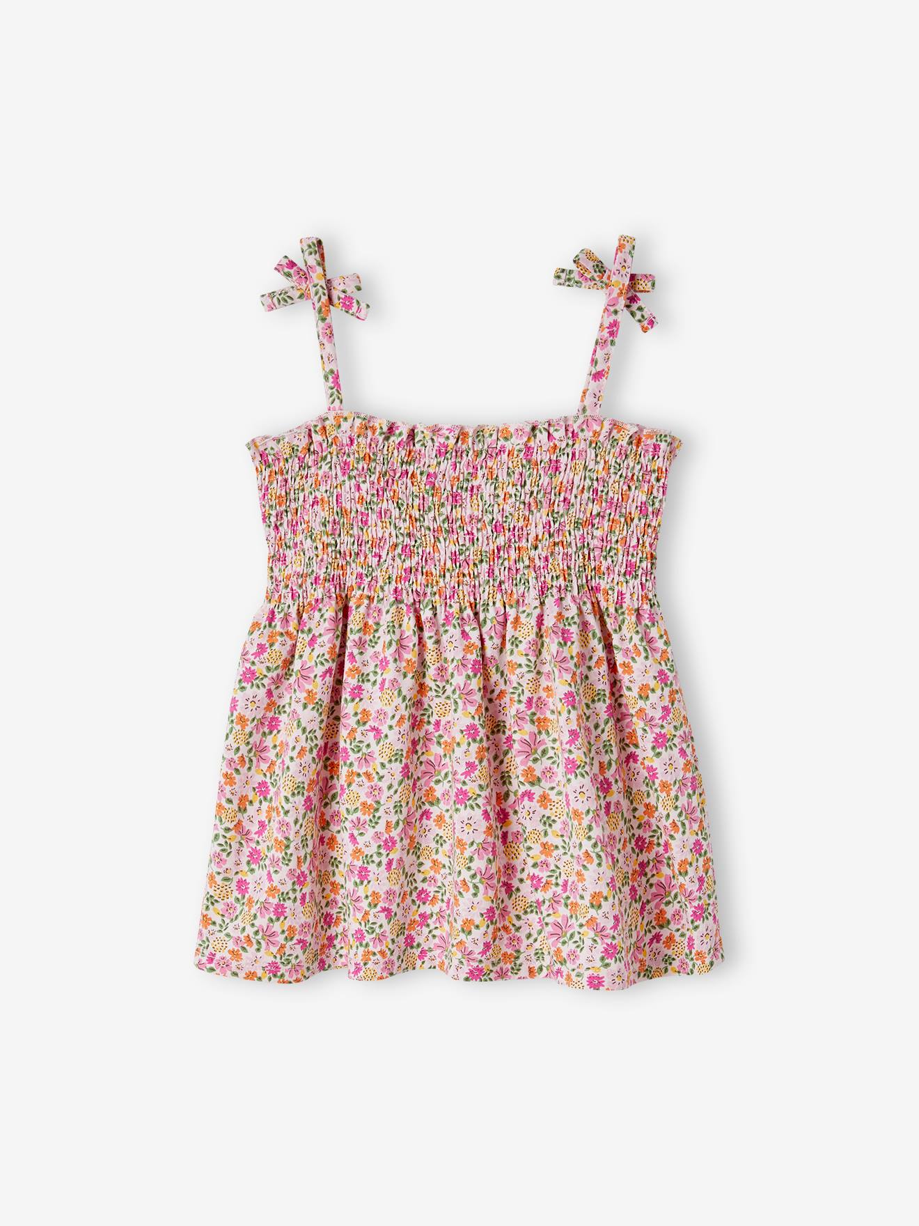 Vertbaudet Mädchen Top mit Blumenprint, gesmokt Oeko-Tex - pfirsich