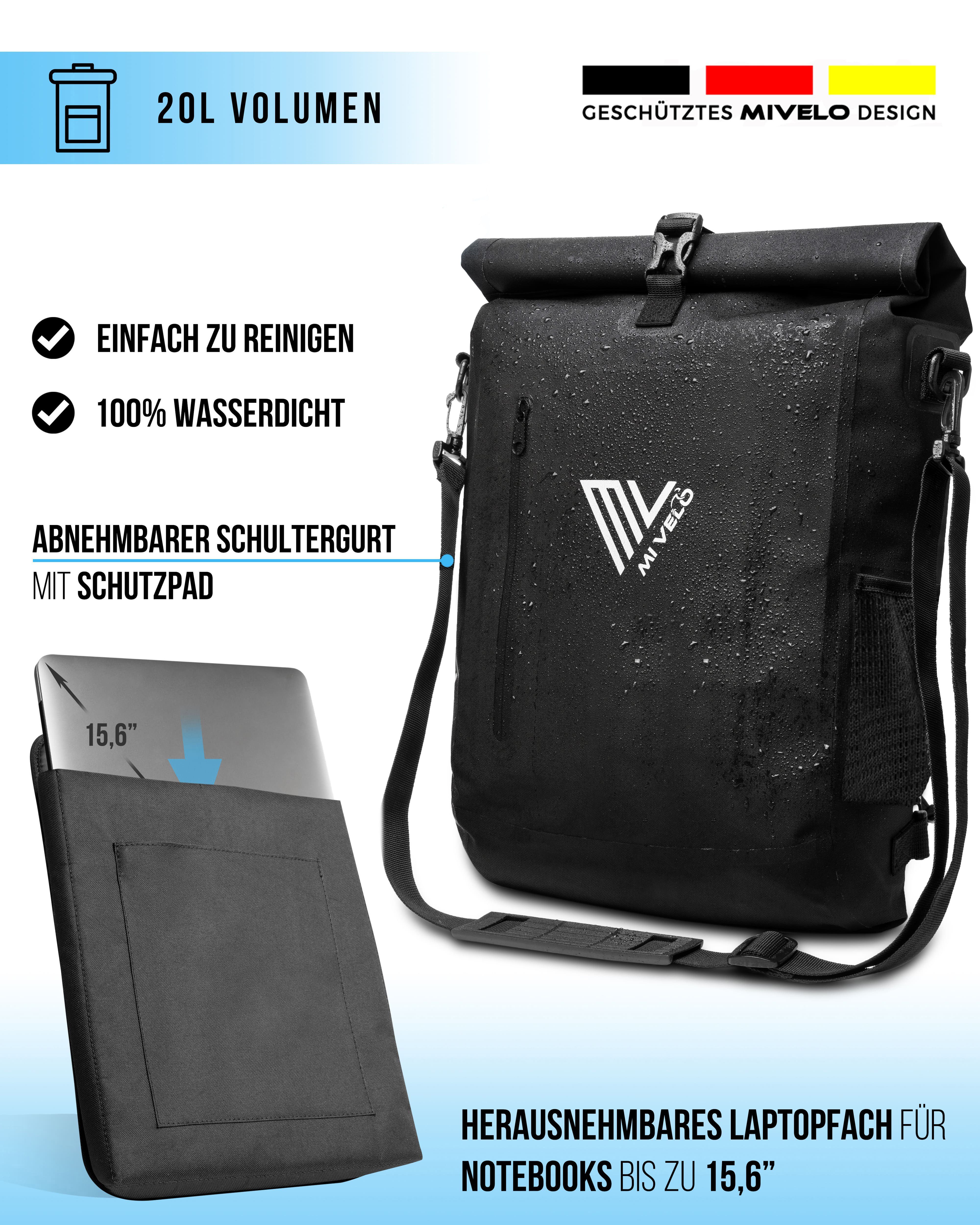 MIVELO Fahrradtasche 3in1 Gepäckträgertasche, Rucksack für Fahrrad Gepäckträger wasserdicht