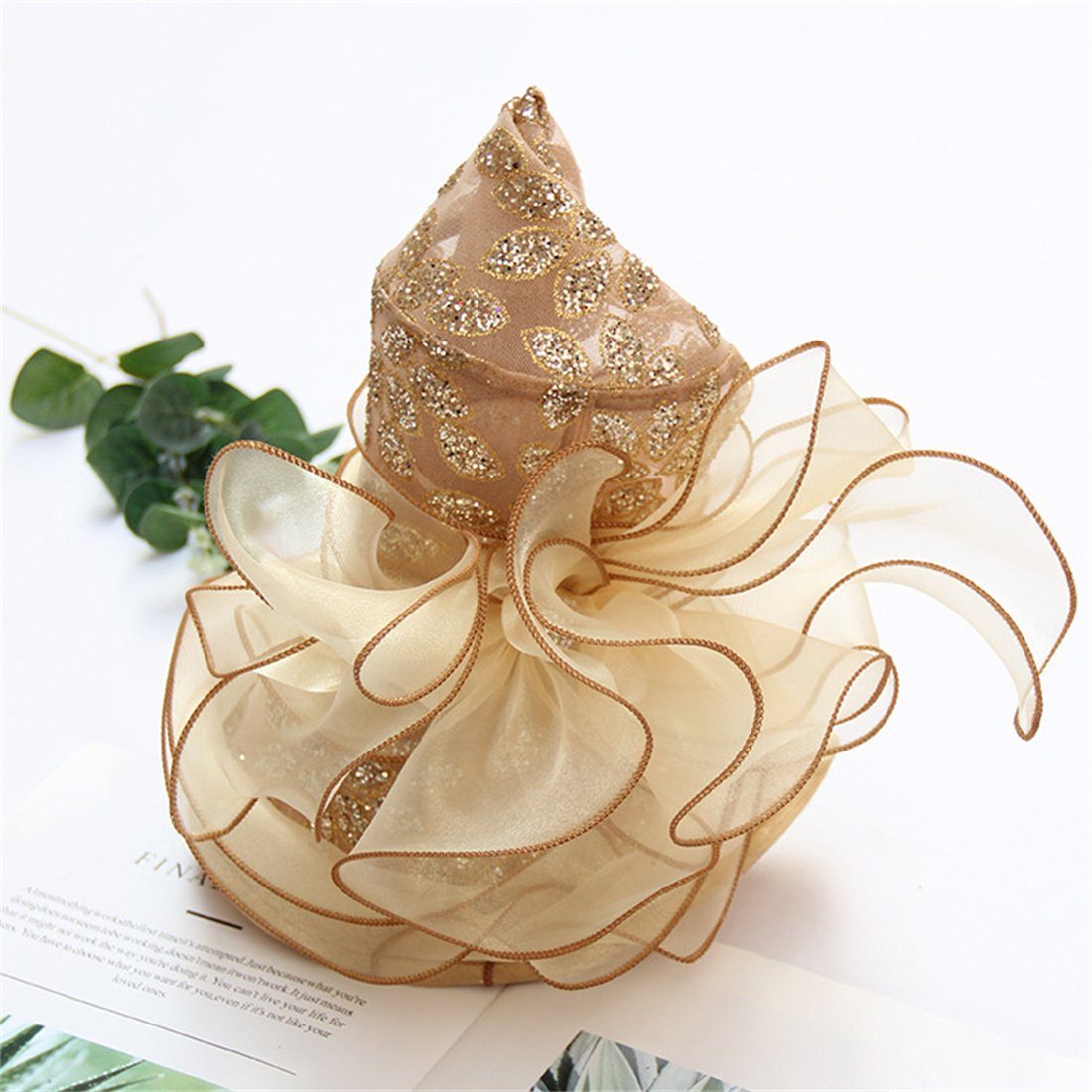 DÖRÖY Sonnenhut Damen Sommer Organza floral Bowler Hut, faltbar Strand Hut Sonne Hut