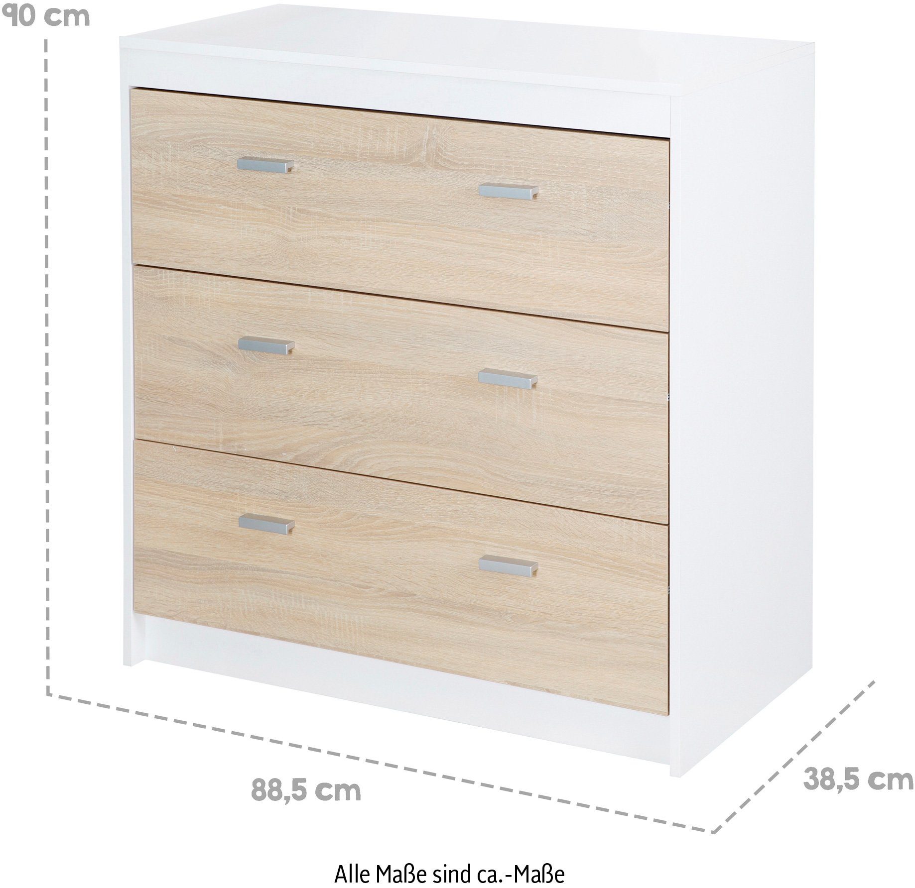 roba® Wickelkommode Gabriella, schmal, Weiß / Sonoma Eiche, Wickeltisch mit abnehmbarem Wickelansatz