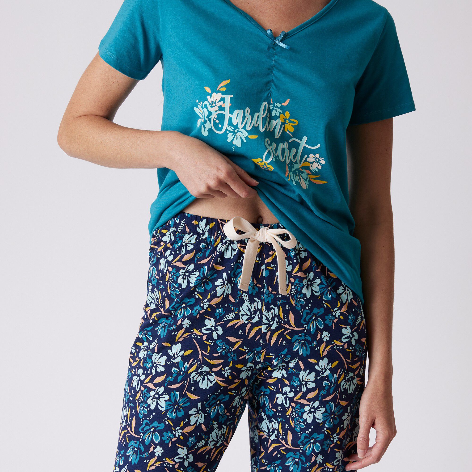 Pantalon court pyjama imprimé floral