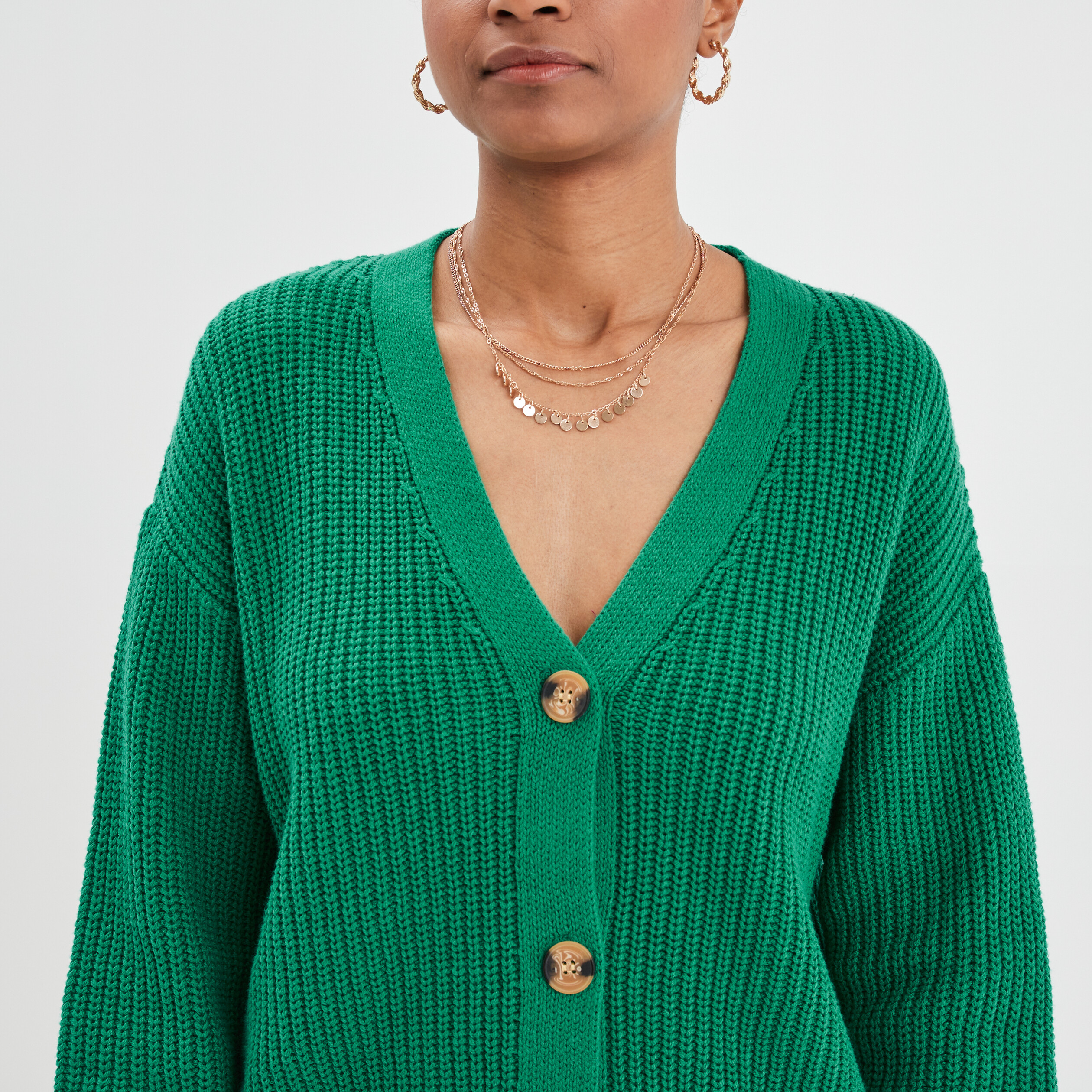 Gilet col en V avec 3 boutons vert émeraude femme | La Halle