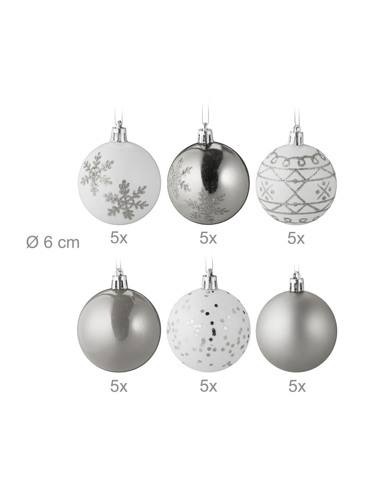 relaxdays 30-tlg. Weihnachtskugeln Set in Silber/ Weiß günstig kaufen onesize