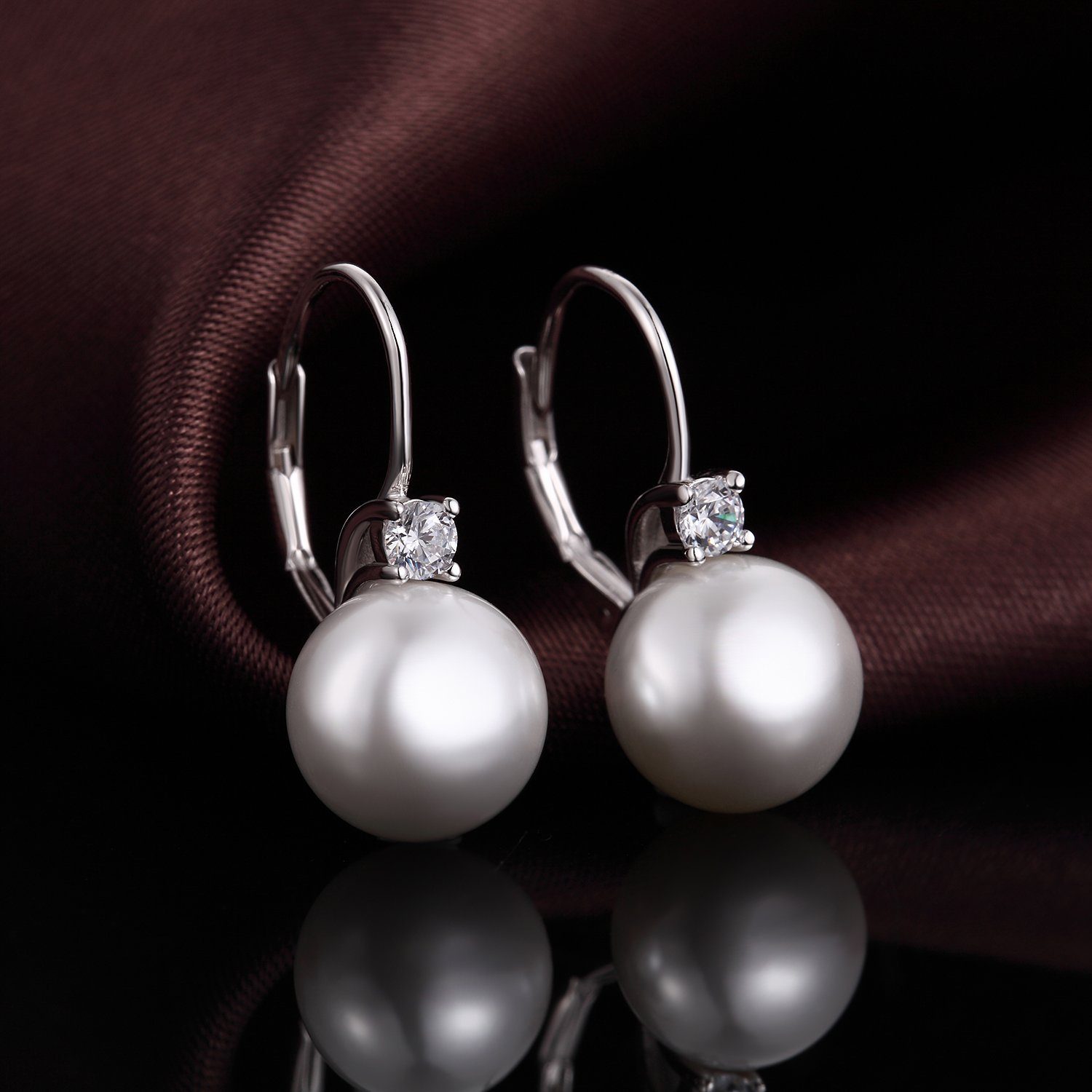 POCHUMIDUU Paar Ohrhänger 18 Karat Weiß Vergoldet Perlen Ohrringe Damen (2-tlg), 925 Sterling Silber