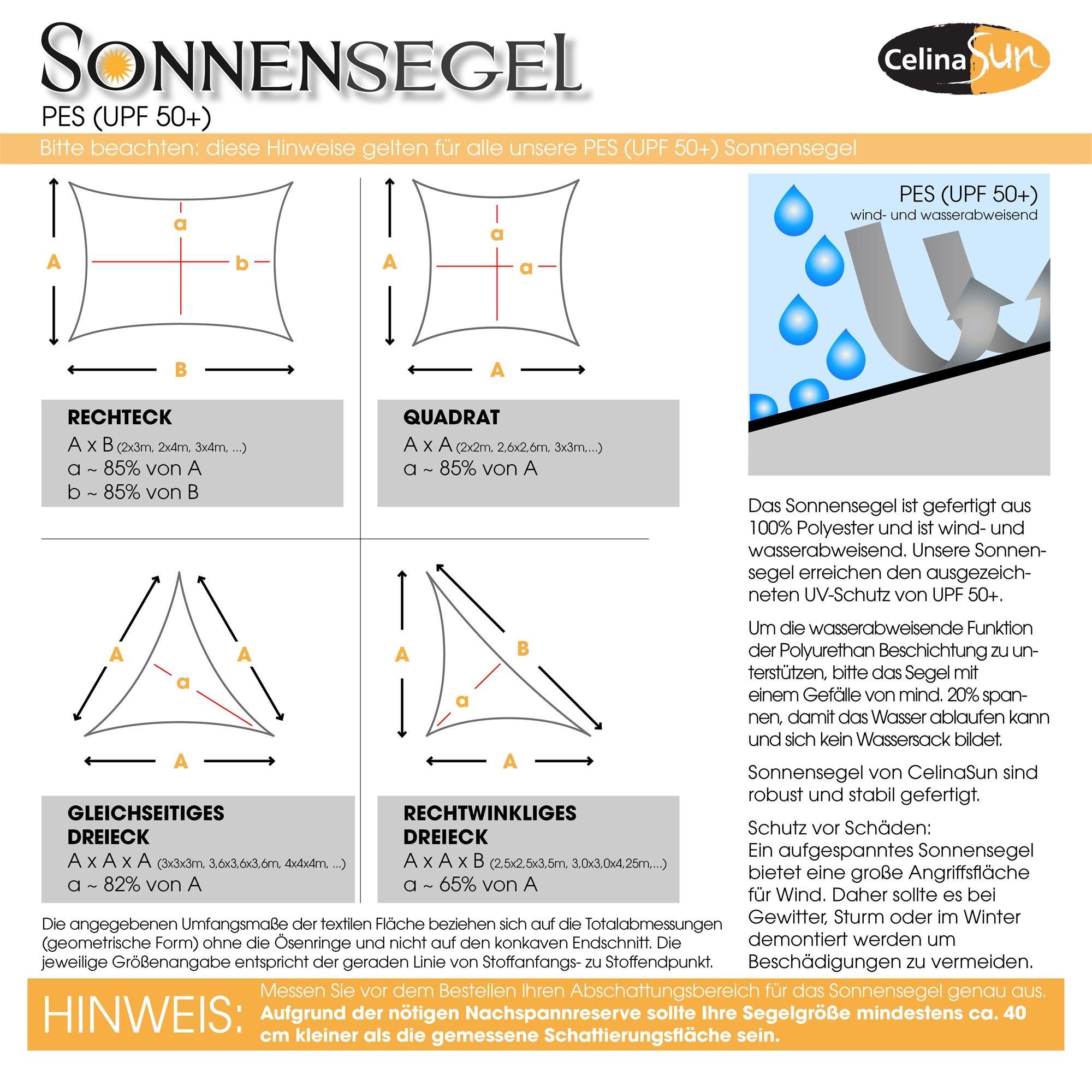 CelinaSun Sonnensegel Premium Tarp UV-Schutz PES UPF 50+ Dreieck 2,5x2,5x3,5m taupe