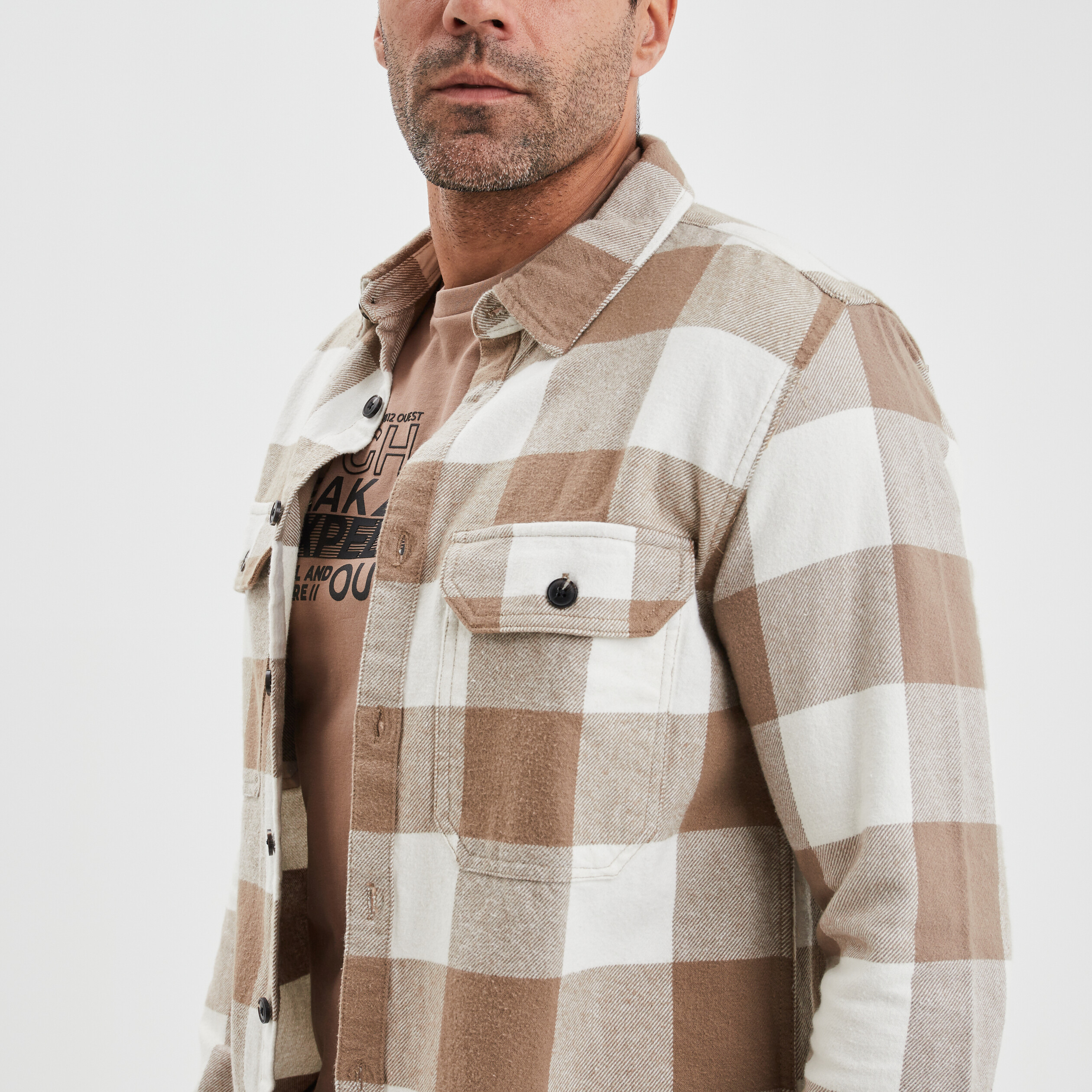 Surchemise coton manches longues Creeks beige homme | La Halle