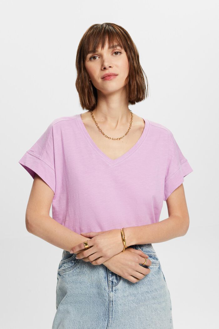 Baumwoll-T-Shirt mit V-Ausschnitt