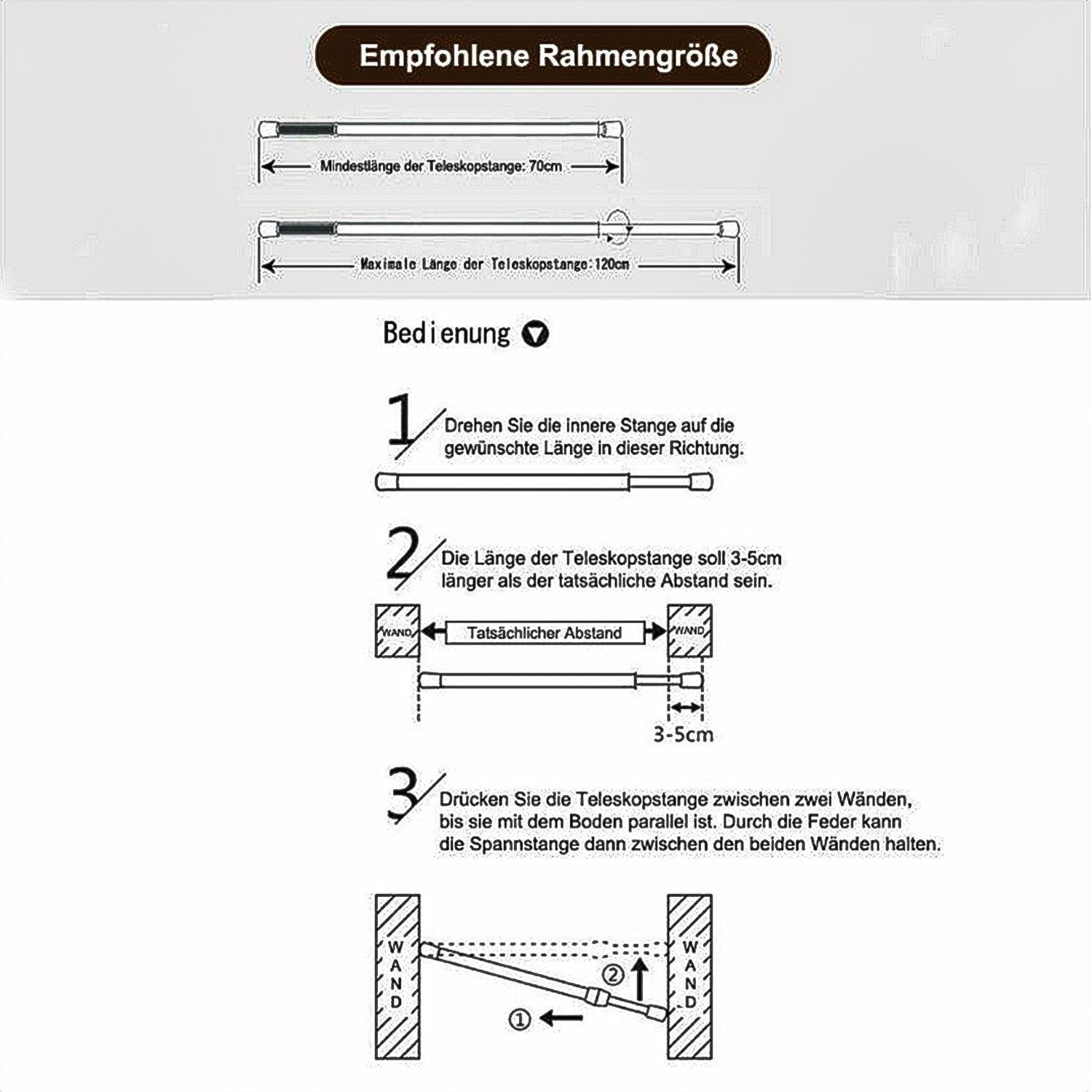Duschvorhangstange Teleskopstange Edelstahl Gardinen Verstellbar Spannstange Drei größen., Gimisgu, Edelstahl