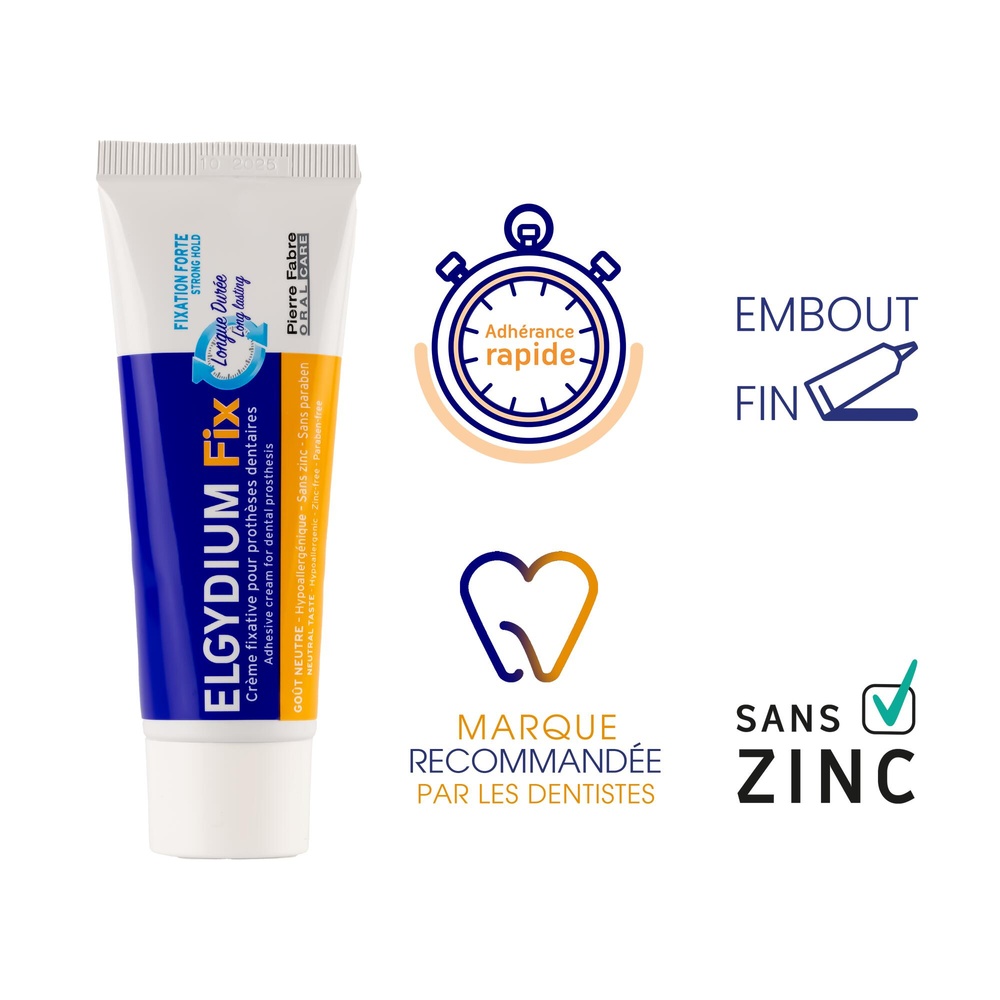 Oral Care Elgydium Fix - Crème fixative pour prothèse dentaire Fixation forte 45g Crème fixative