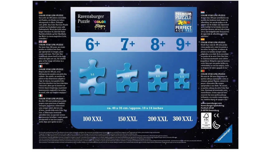 Ravensburger Puzzle - Dreifarbiges Leuchtpuzzle - Einhörner im Mondschein, 100 Teile