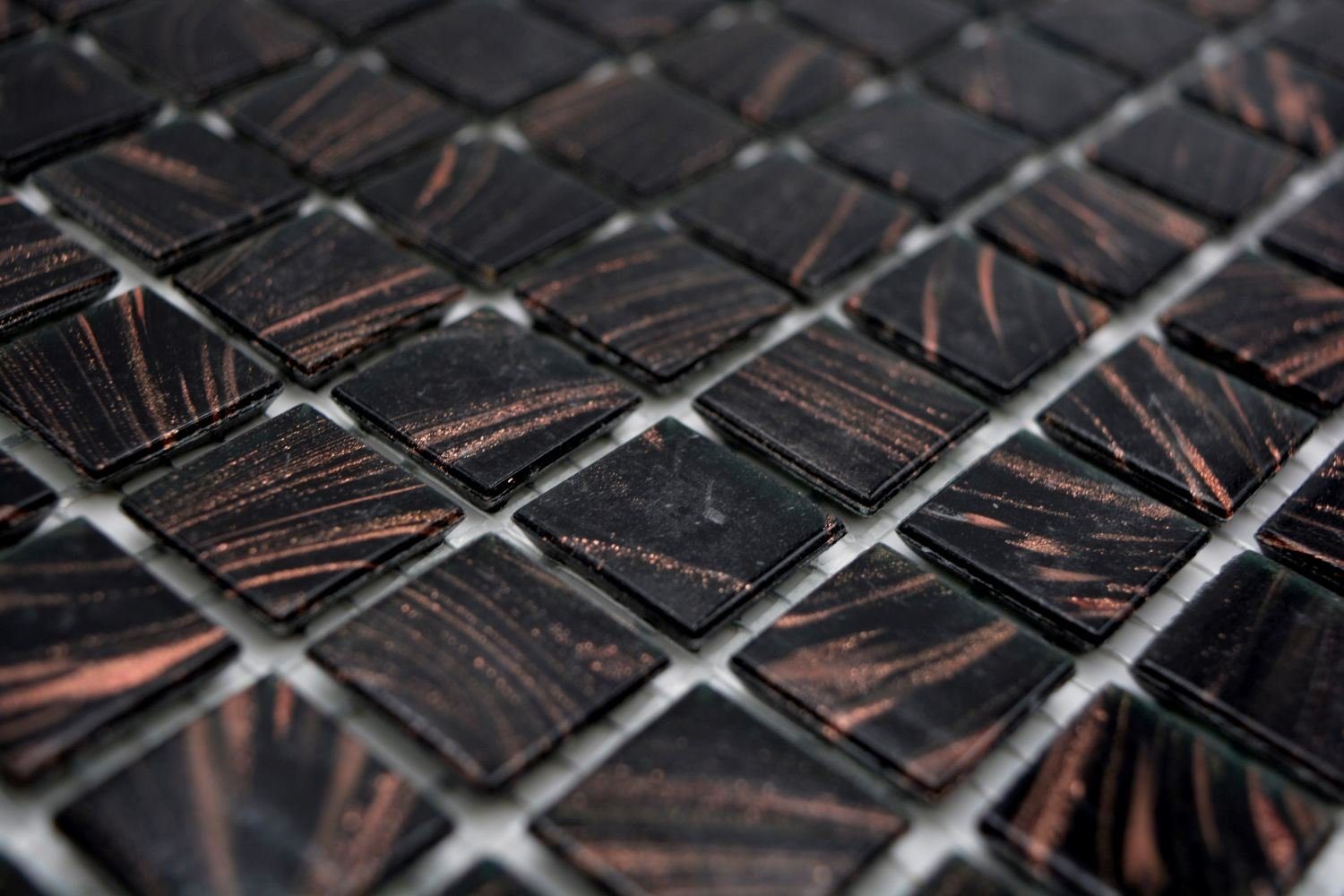 Mosani Mosaikfliesen Quadratisches Glasmosaik Mosaikfliesen dunkelbraun glänzend
