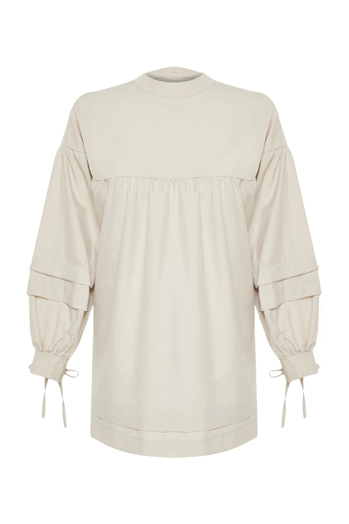Trendyol Modest  Gewebtes Baumwollhemd mit Bindedetail auf der Rückseite in Stein TCTSS24UK00020