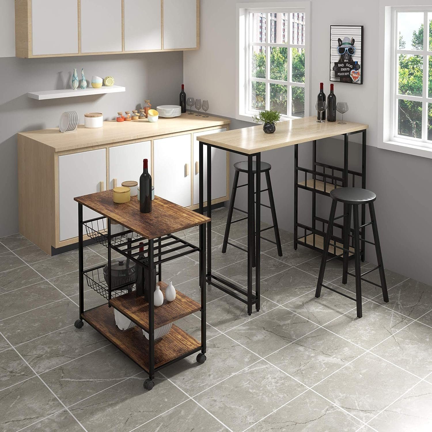 Woltu Bartisch (1-St), Bartisch mit 2 Ablagefläche aus Metallgestell & MDF