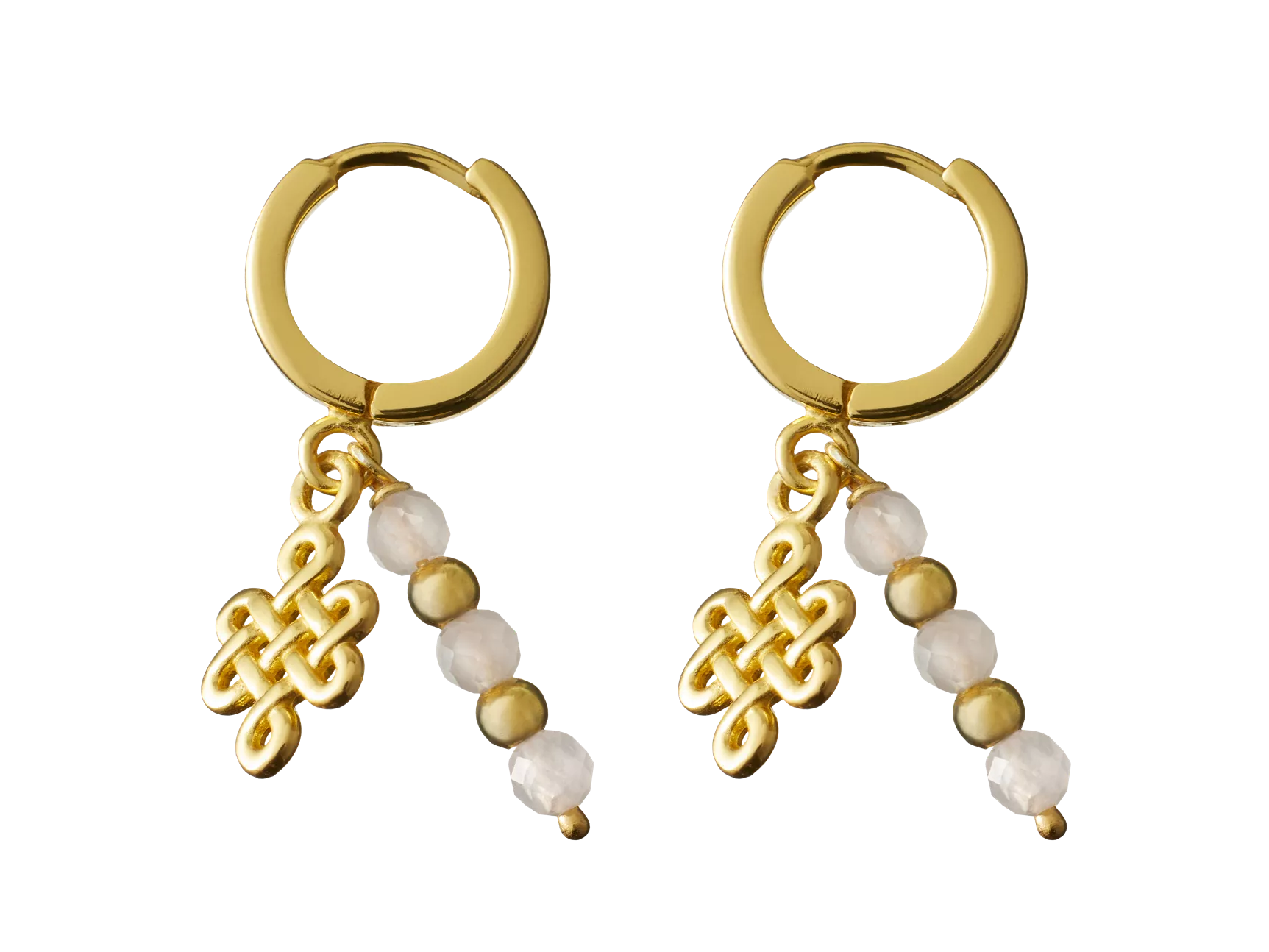 Boucles d'oreilles créoles rondes Infinity en quartz rose plaqué or
