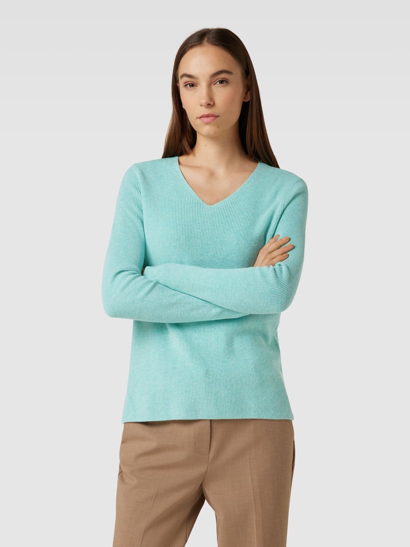 Strickpullover mit abgerundetem V-Ausschnitt in lagune melange