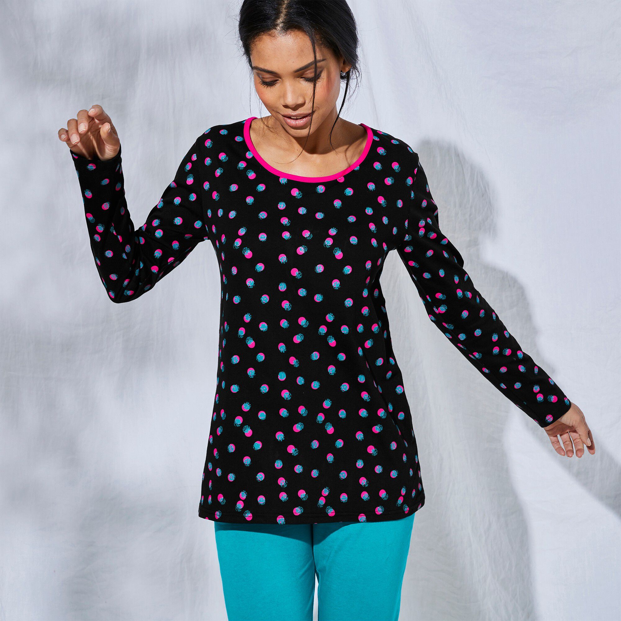 Tee-shirt manches longues coton Enjoy imprimé pois
