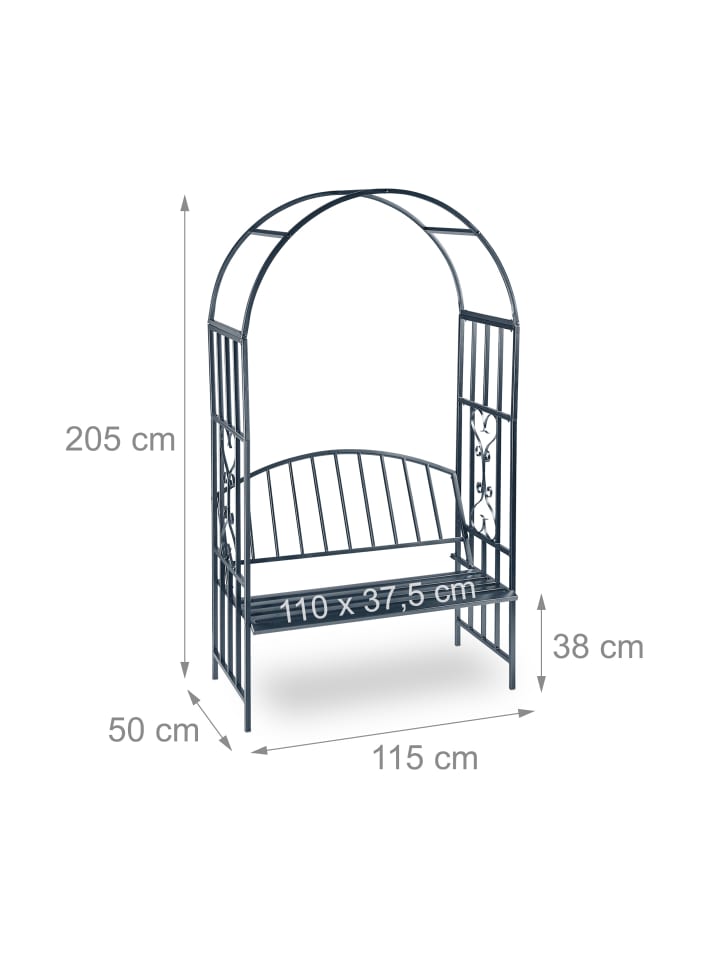relaxdays Rosenbogen mit Bank in Anthrazit - (B)115 x (H)205 x(T)50 cm günstig kaufen onesize