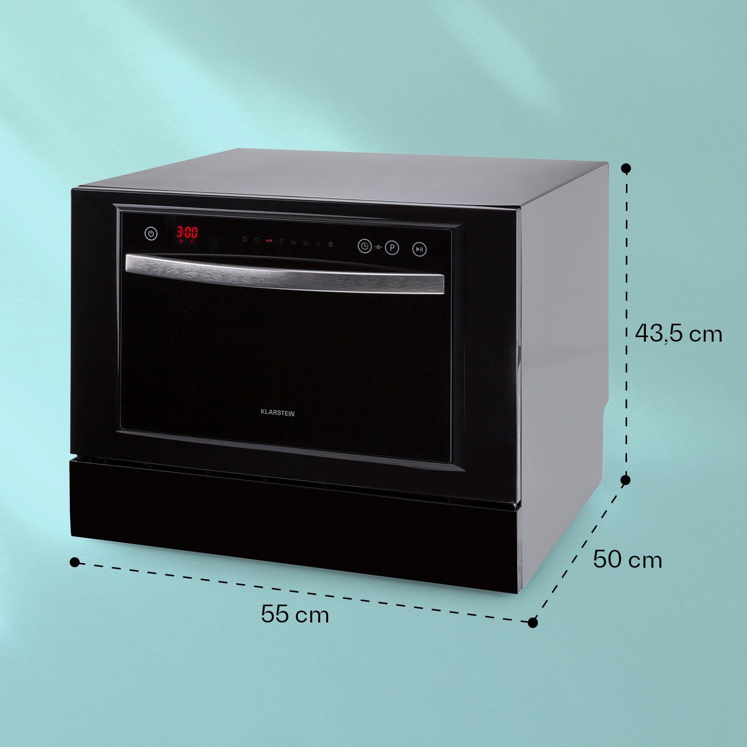 Klarstein Standgeschirrspüler Havasia UV 8 Neo Tischgeschirrspüler UV-Licht freistehend / Einbau 1380W, 10041830, 6.5 l, Spühlmaschine 55 cm freistehend oder einbaufähig schwarz